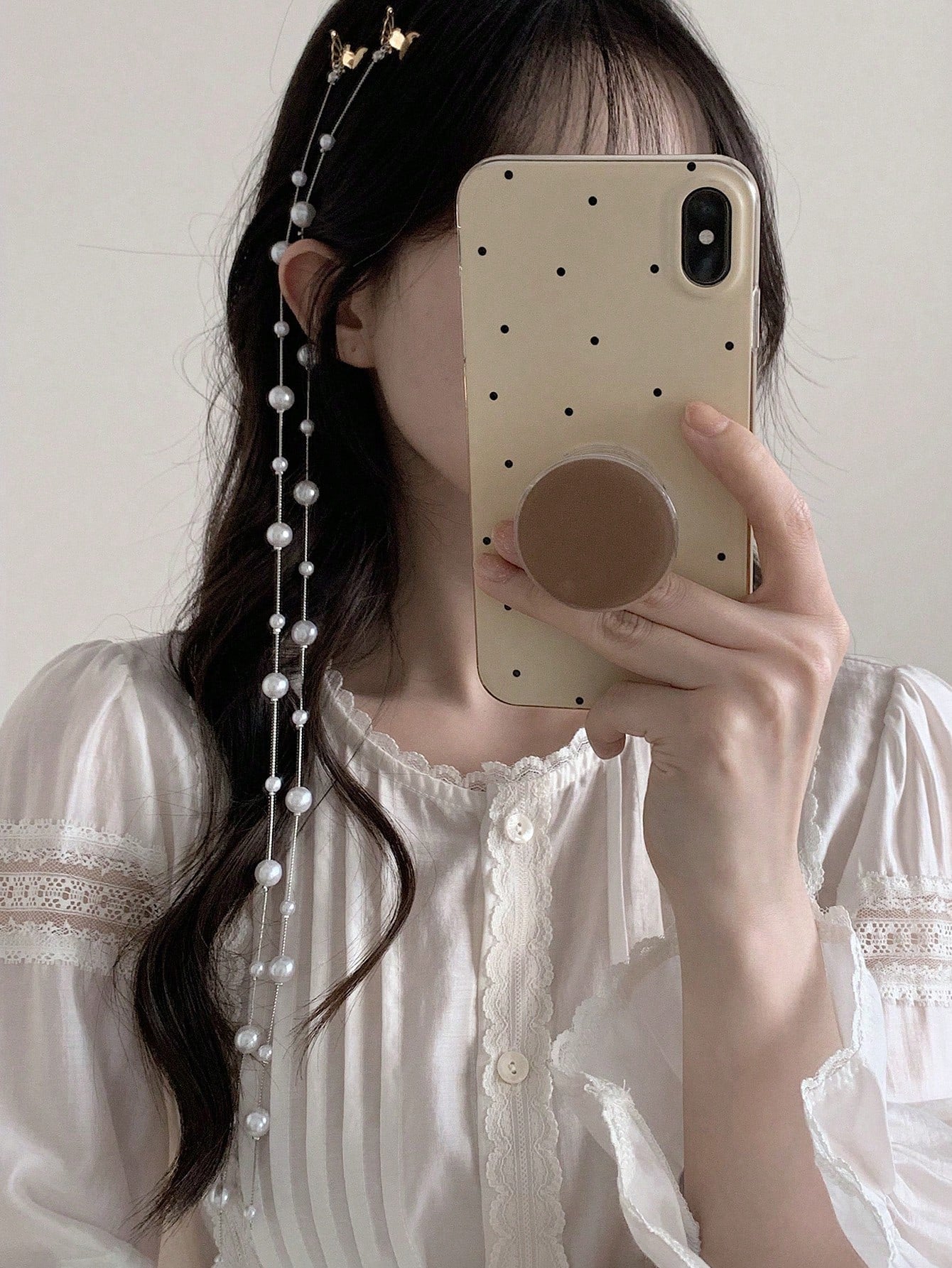 2pcs Faux Pearl Decor Hair Chains Elegant
