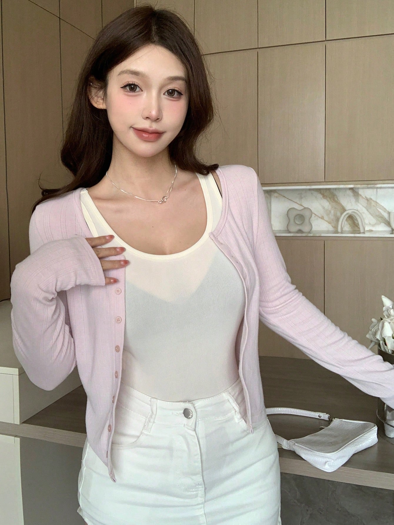 Women SpringSummer Slim Fit Long-Sleeve Single Breasted T-Shirt