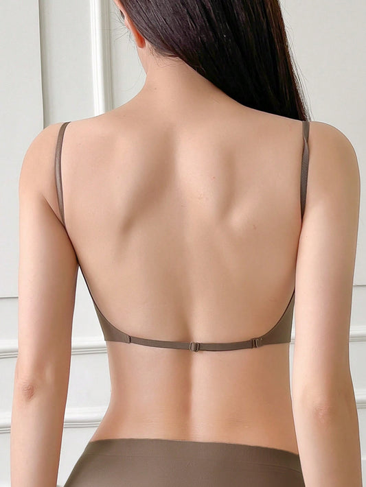 Non-Wired Backless Simple Bandeau Bra With Pleat Embellishment