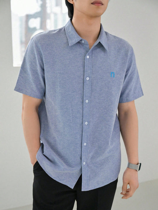 Men's Summer Casual Short Sleeve Shirt With Letter Embroidery