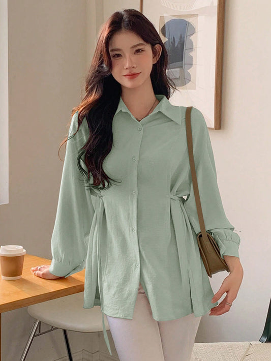 Women's Fashion Solid Color Long Sleeve Buttoned Shirt