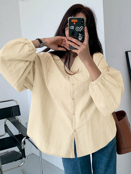 Women's Fashionable Solid Color Long Sleeve Casual Shirt