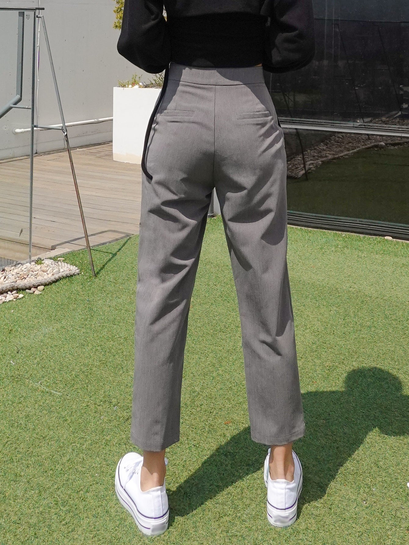 Slant Pocket Solid Tailored Pants