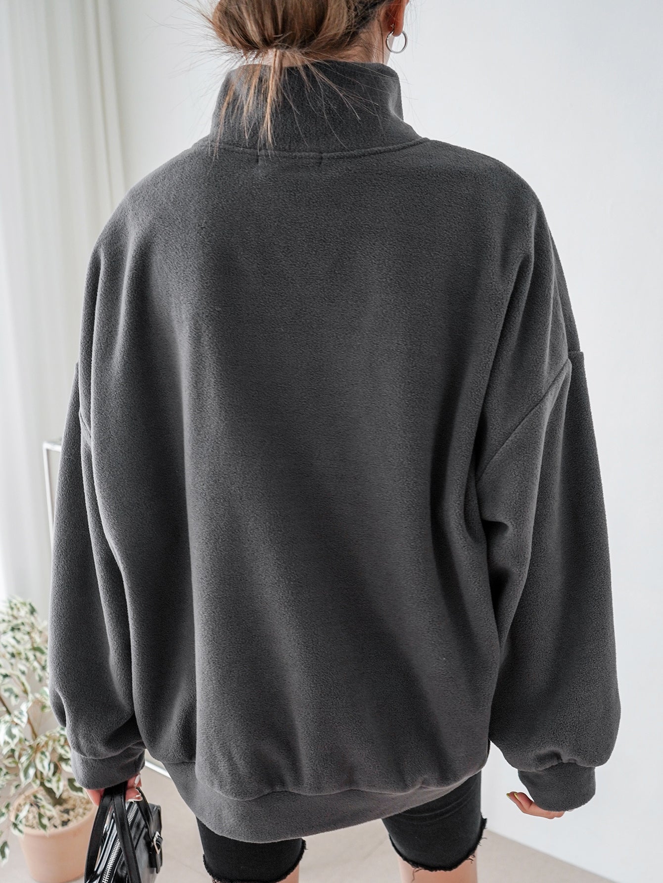 Half Zip Drop Shoulder Oversized Fleece Sweatshirt