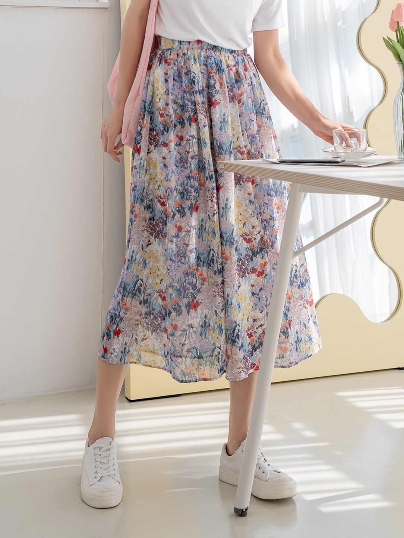 High Waist Floral Print Skirt