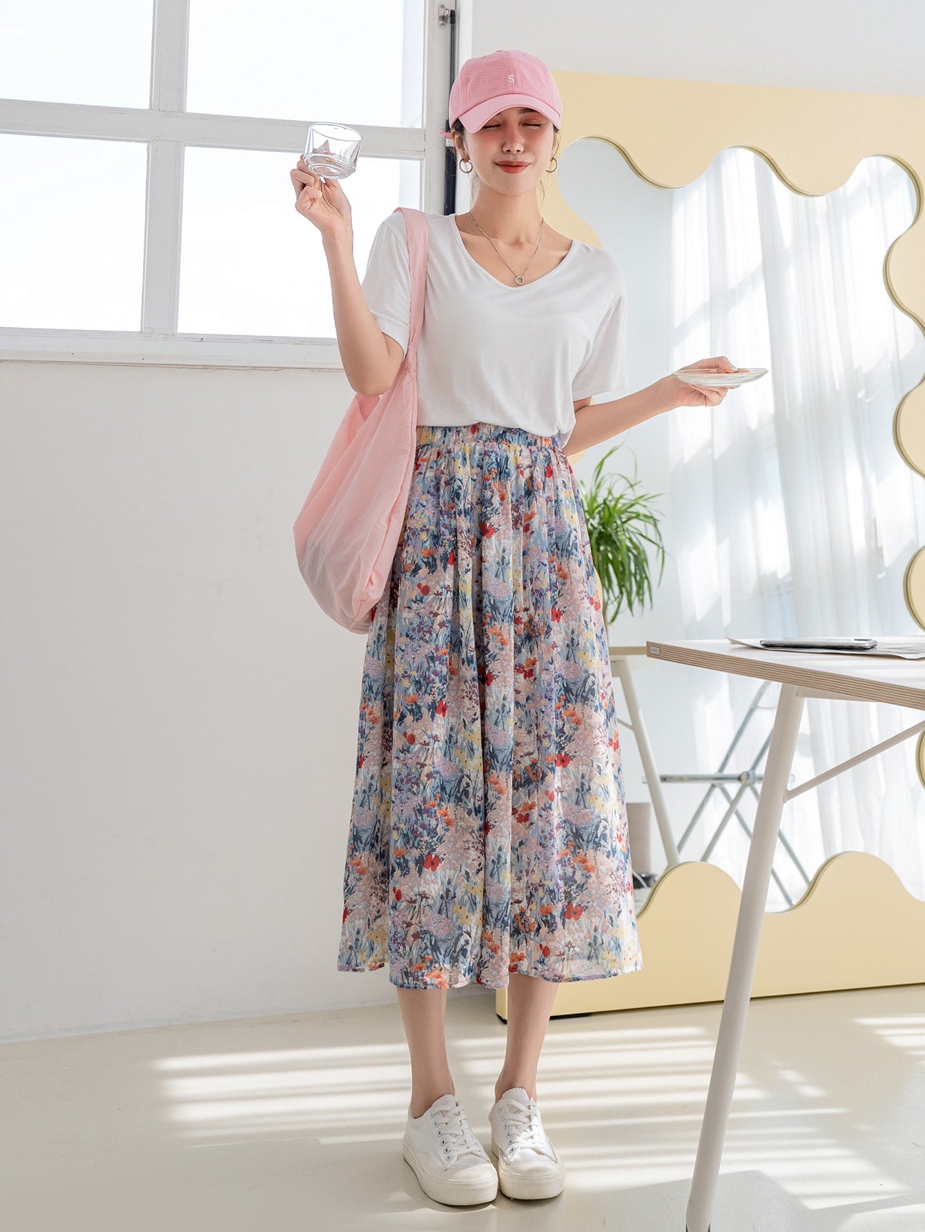 High Waist Floral Print Skirt