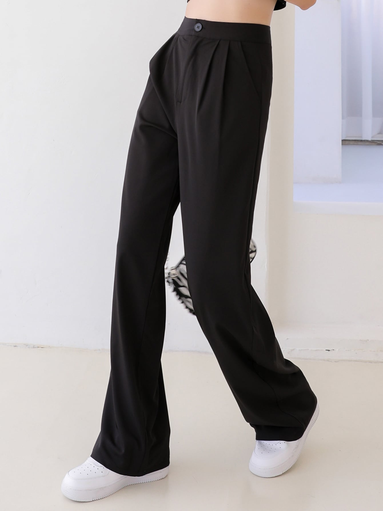 High Waist Fold Pleated Suit Pants