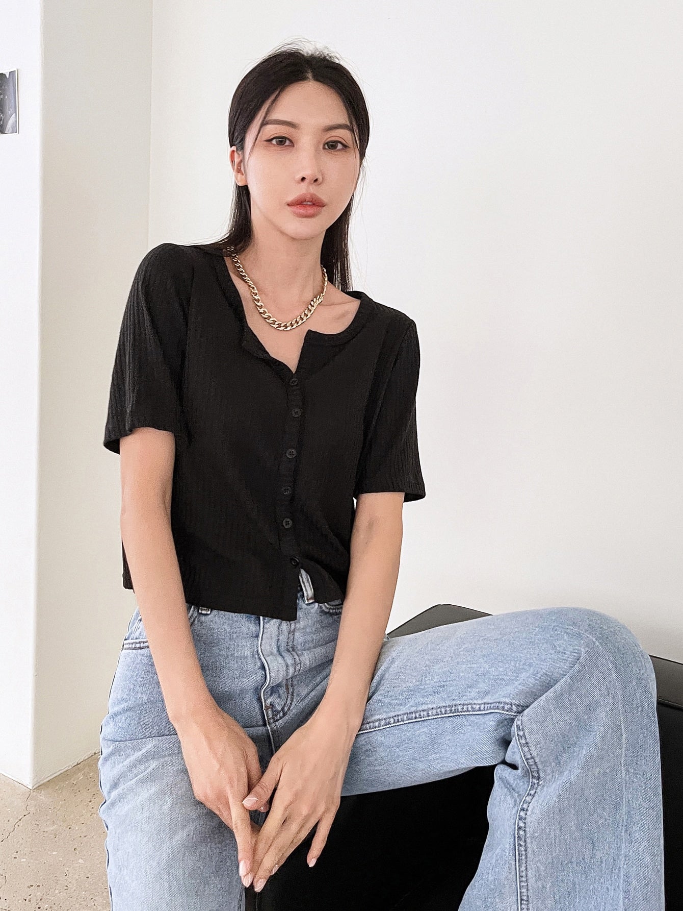 Solid Ribbed Knit Crop Tee