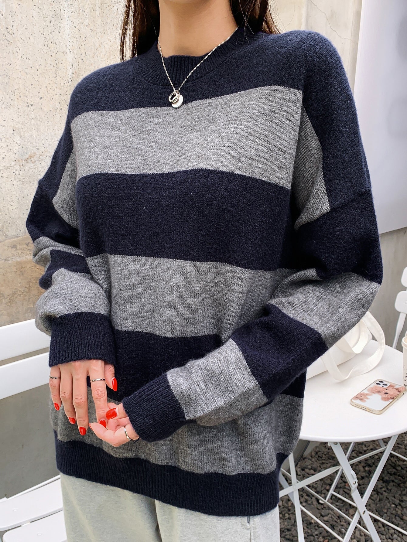 Two Tone Drop Shoulder Sweater