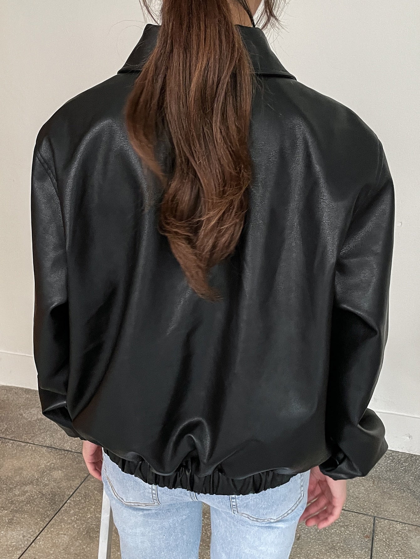 Slant Pockets PU Leather Jacket