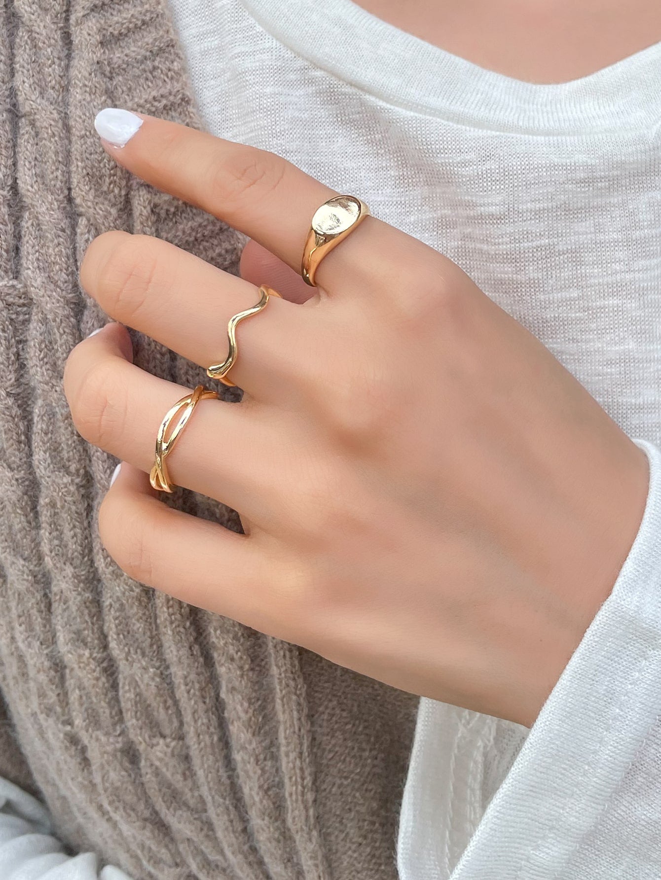 3pcs Solid Structured Ring
