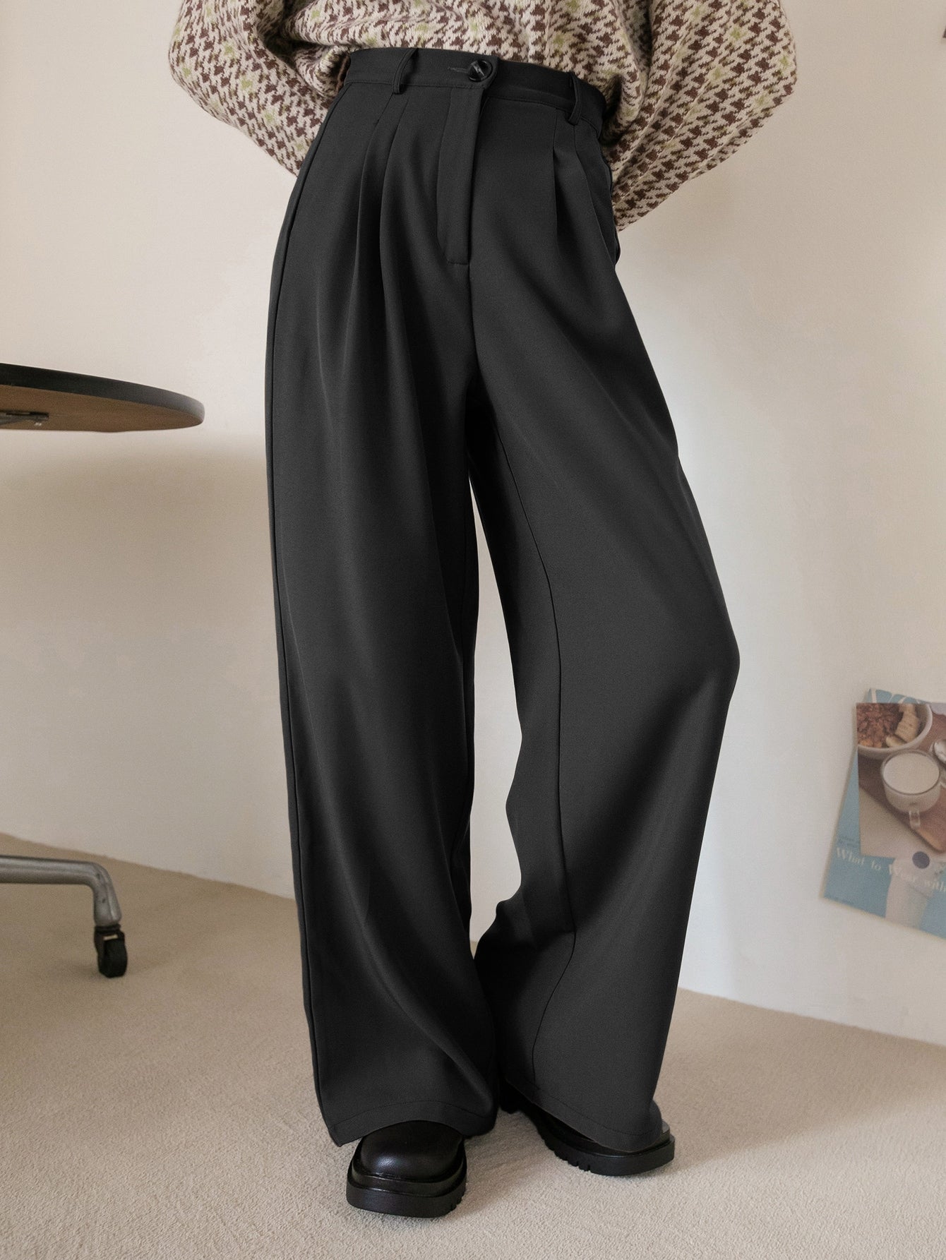 High Waist Plicated Detail Wide Leg Suit Pants – DAZY