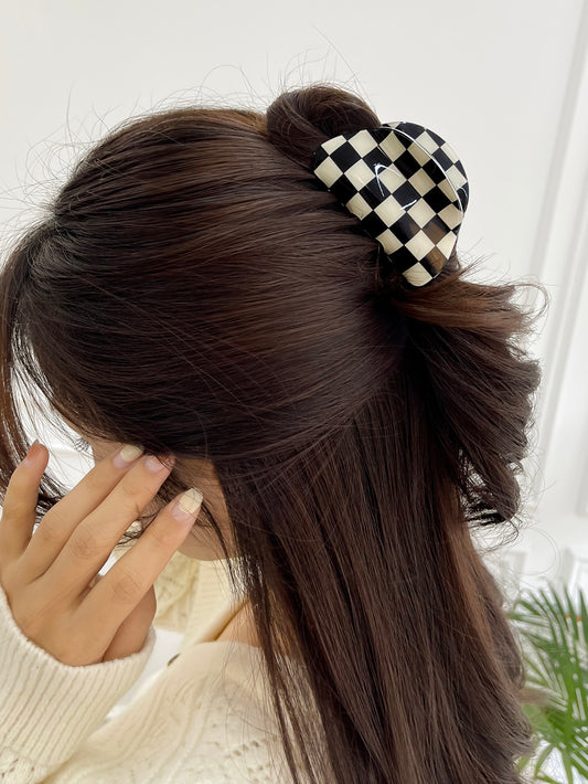 Plaid Print Hair Claw For Daily Use For Girls Hairstyles Casual