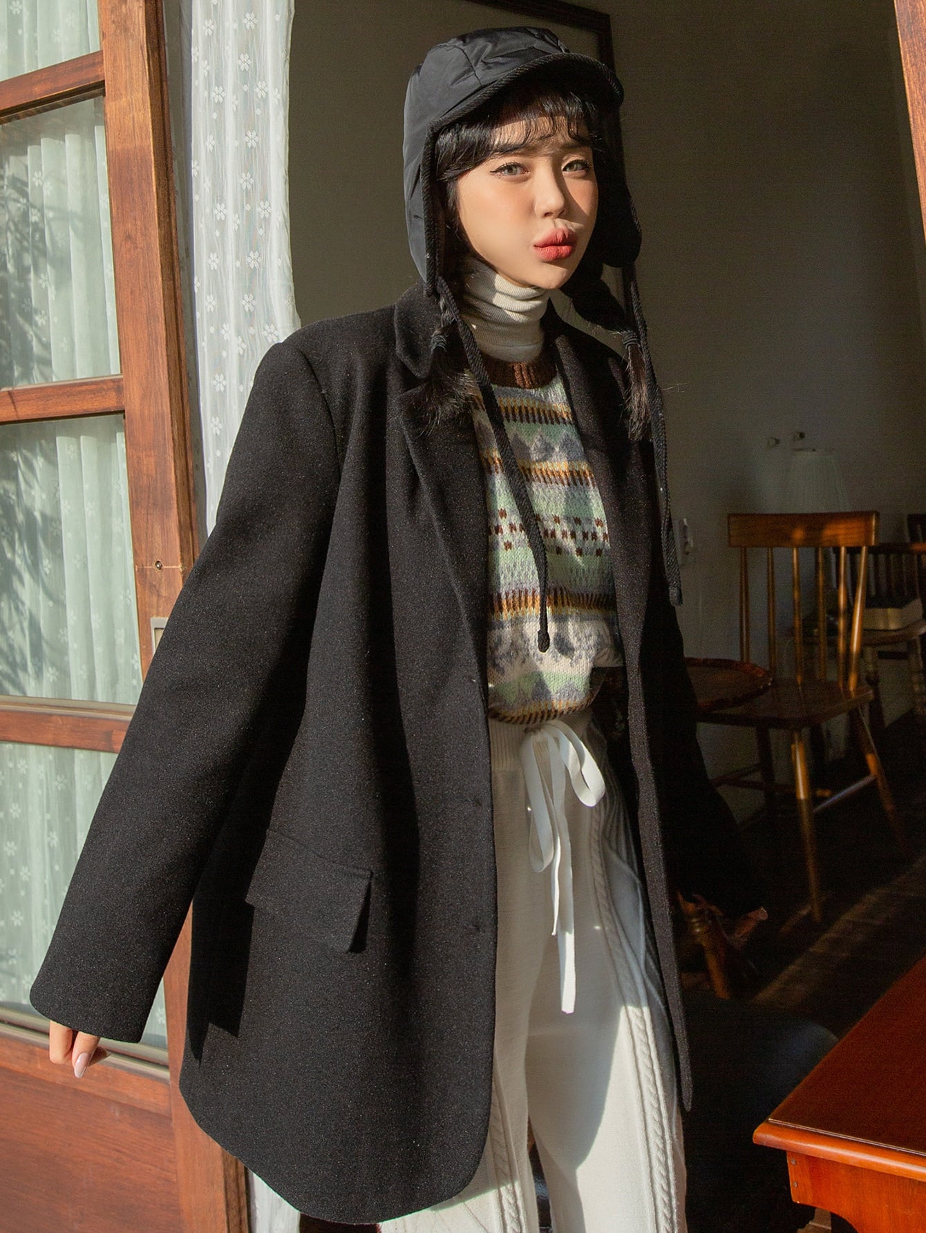 Lapel Collar Button Front Overcoat