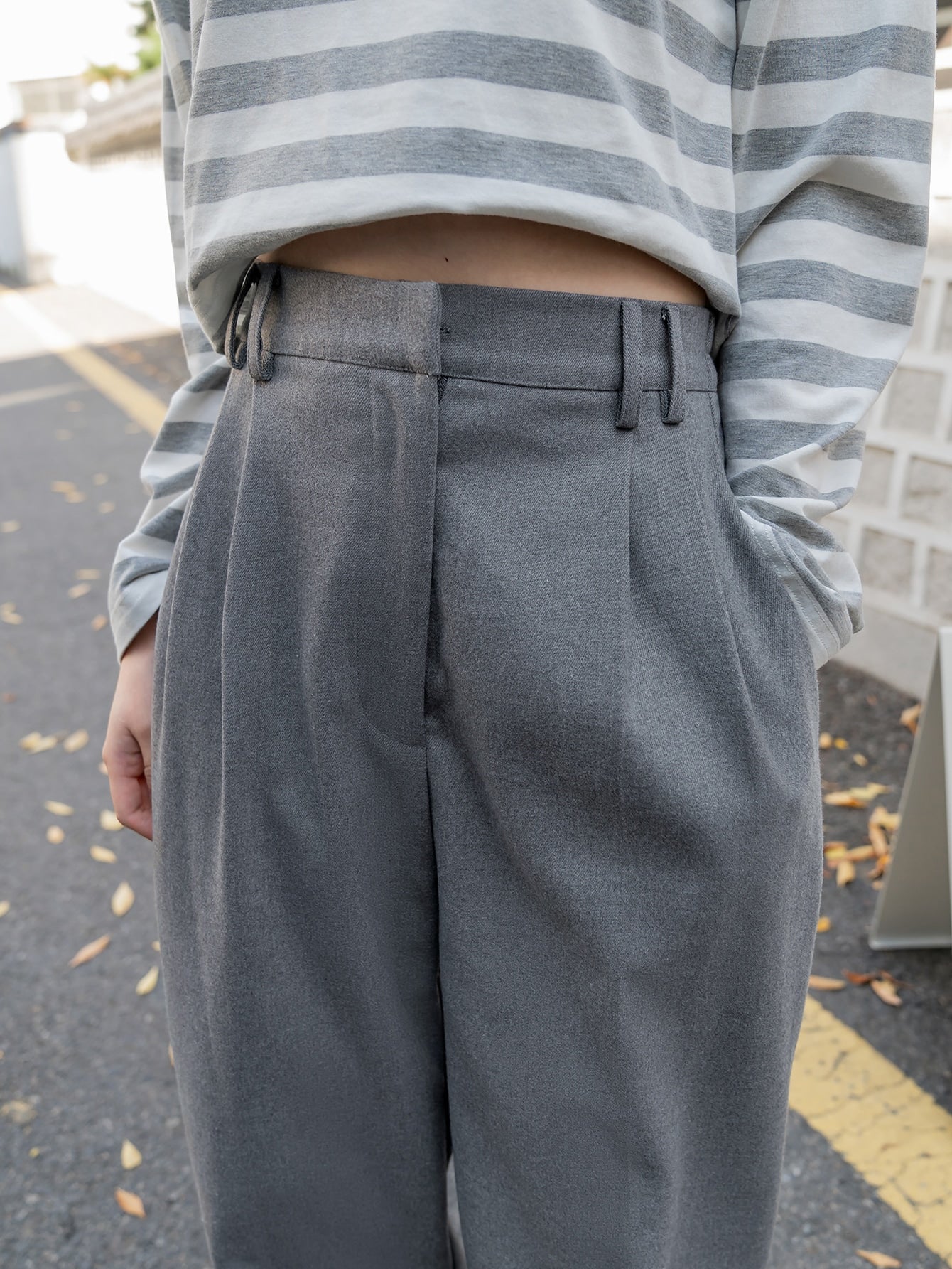 High Waist Slant Pockets Tailored Pants