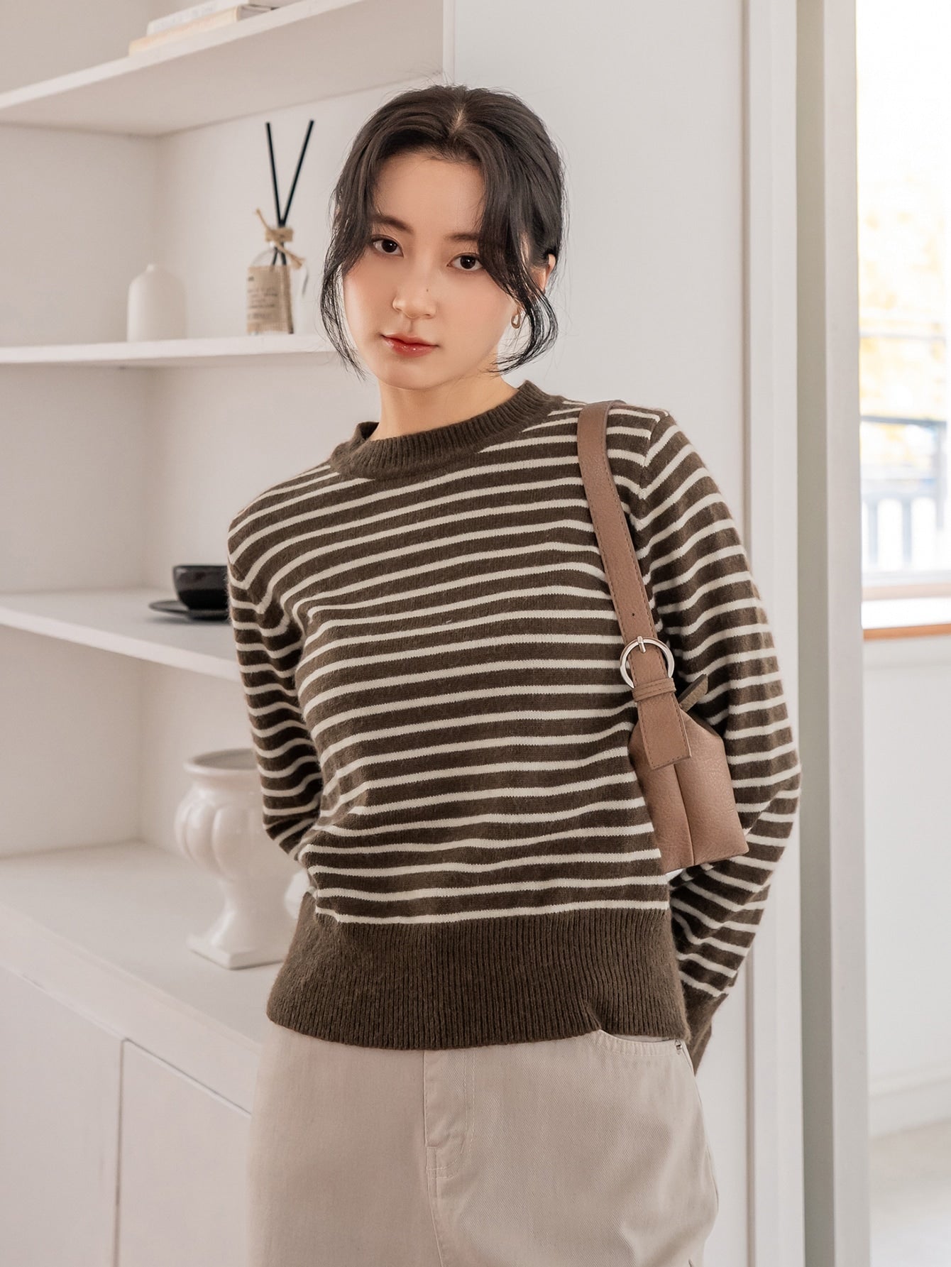 Striped Pattern Buttoned Cuff Sweater