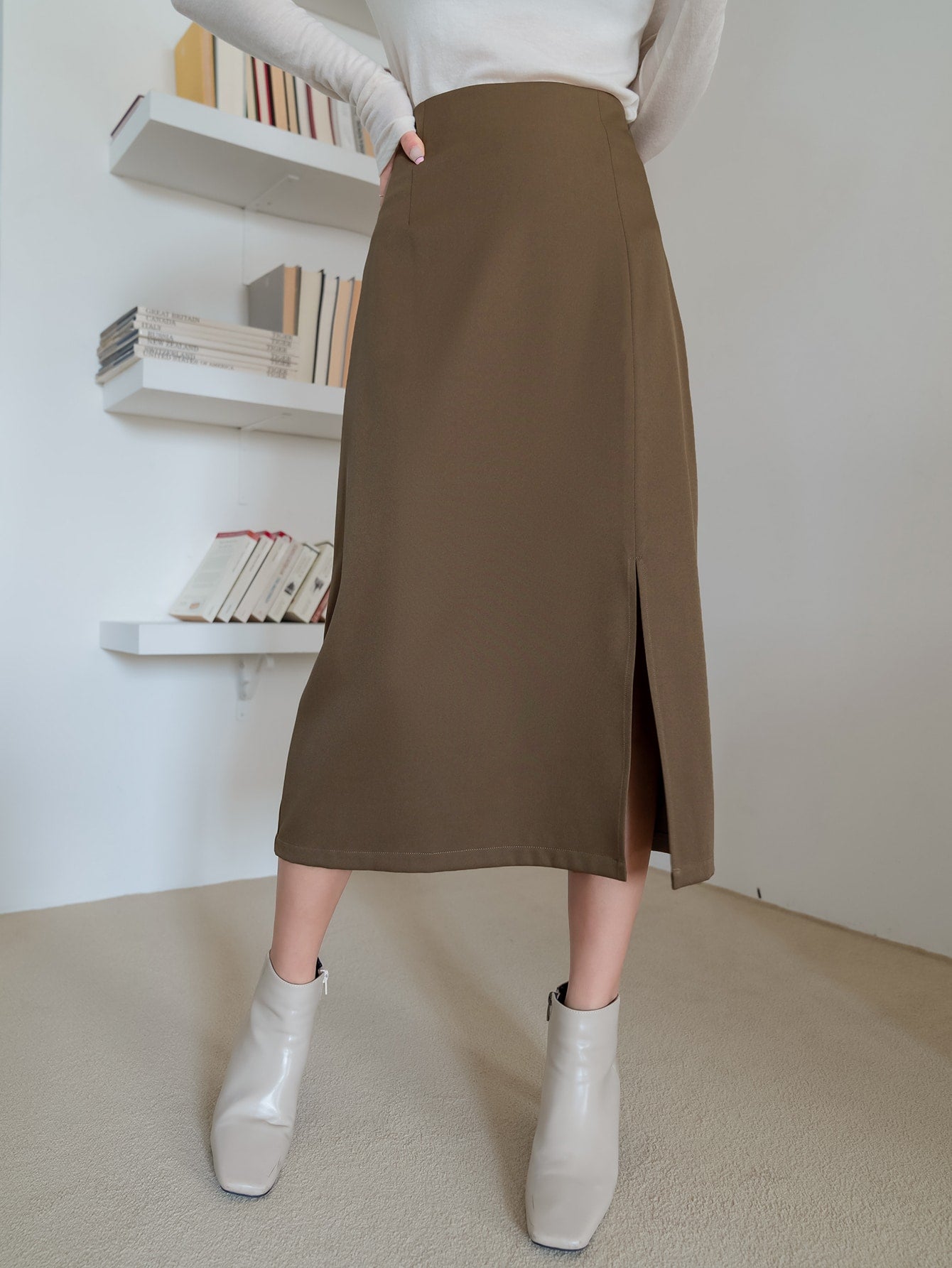 Lapel Neck Blazer & Split Hem Skirt