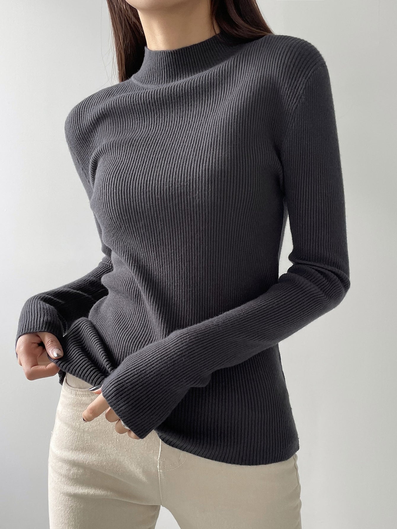 Solid Stand Collar Knit Sweater