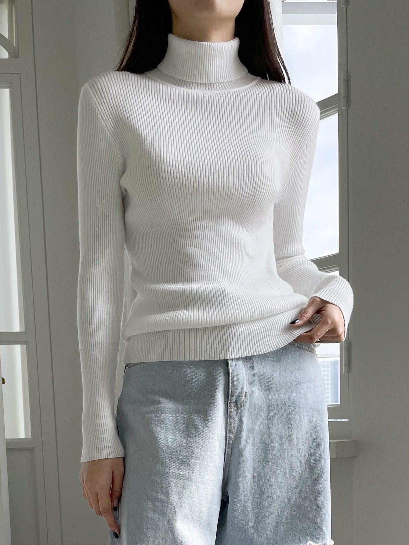 Turtleneck Ribbed Knit Sweater
