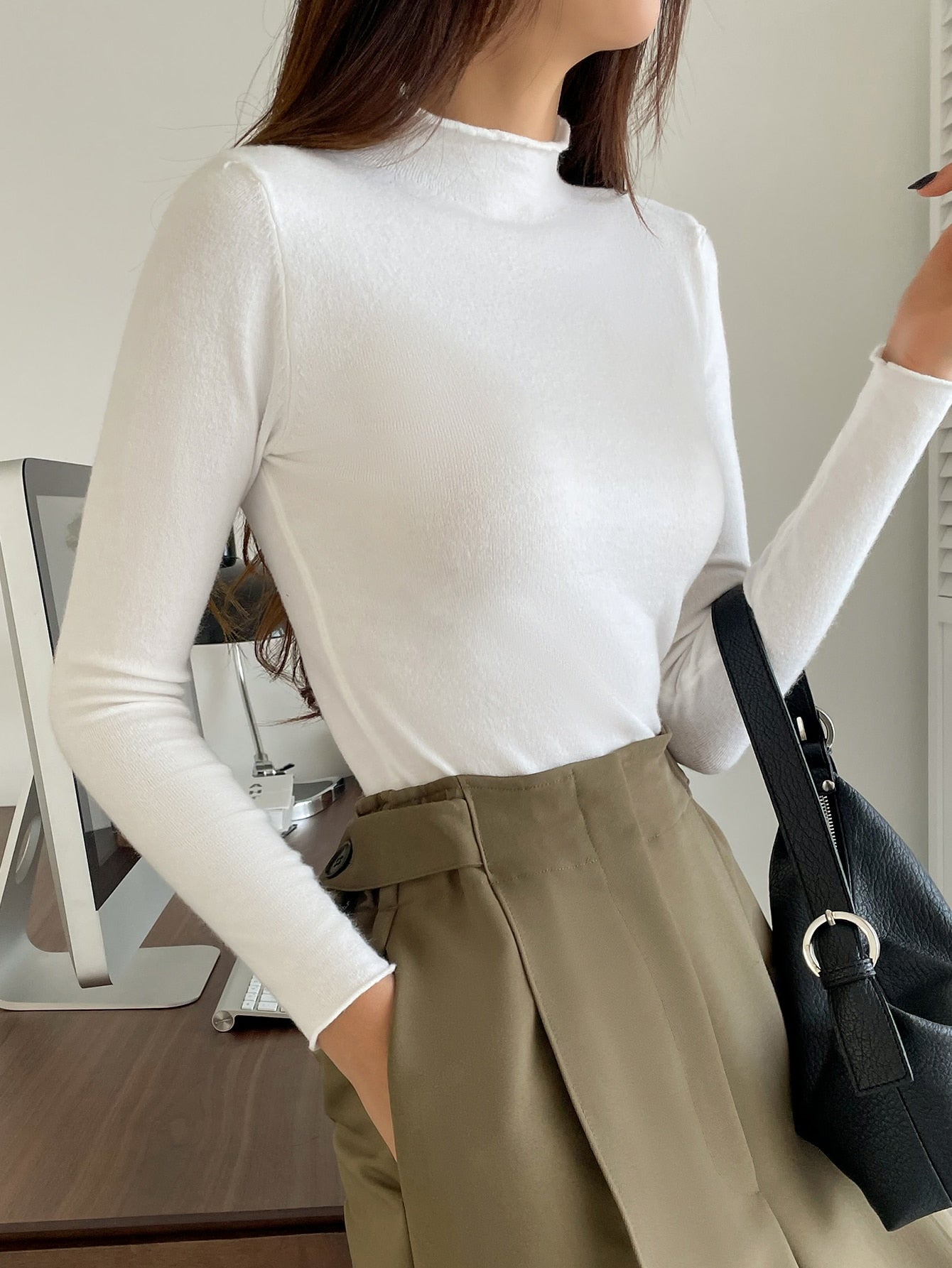 Solid Mock Neck Sweater