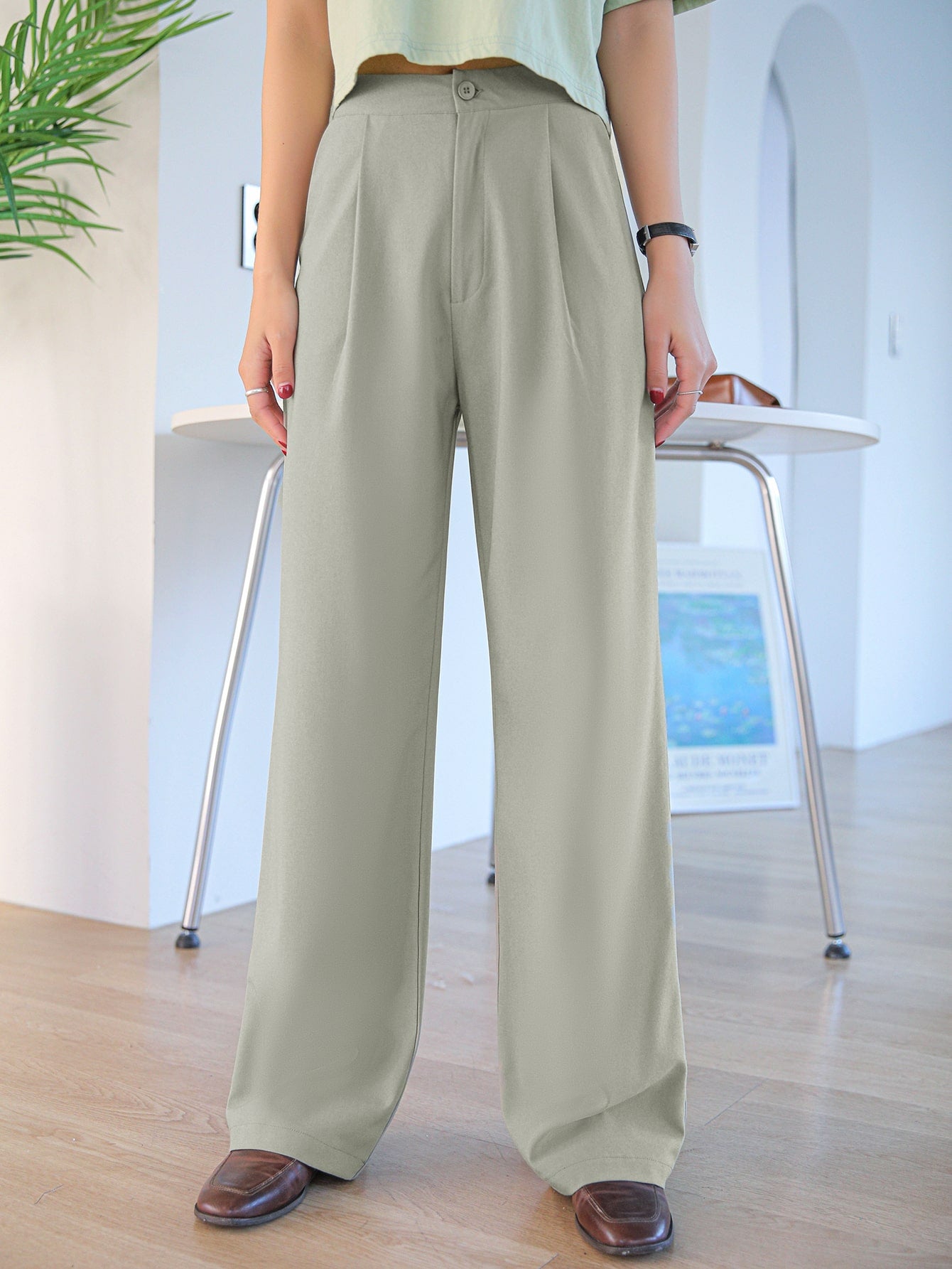 High Waist Plicated Detail Tailored Pants
