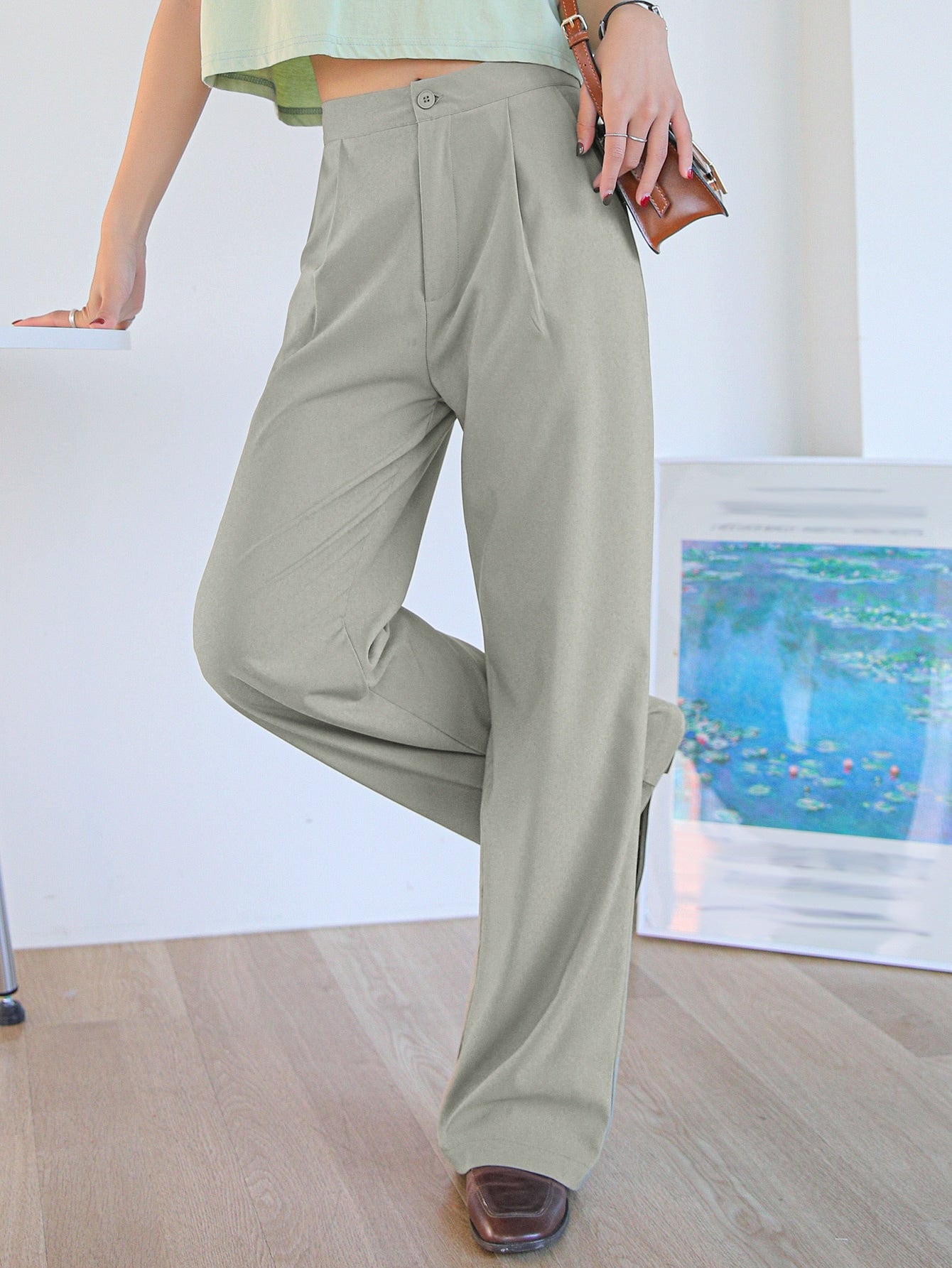 High Waist Plicated Detail Tailored Pants