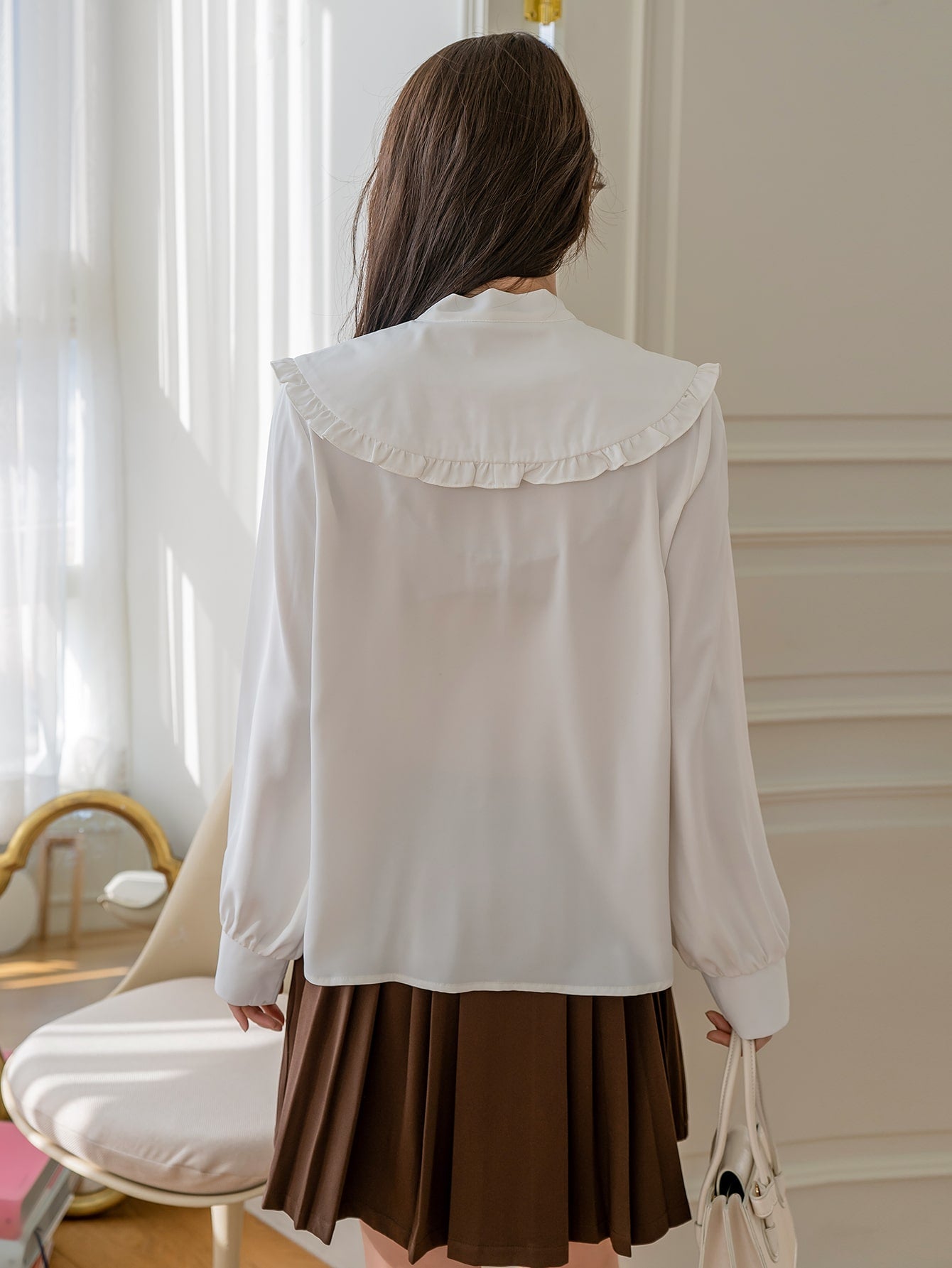 Statement Collar Frill Trim Knot Front Blouse