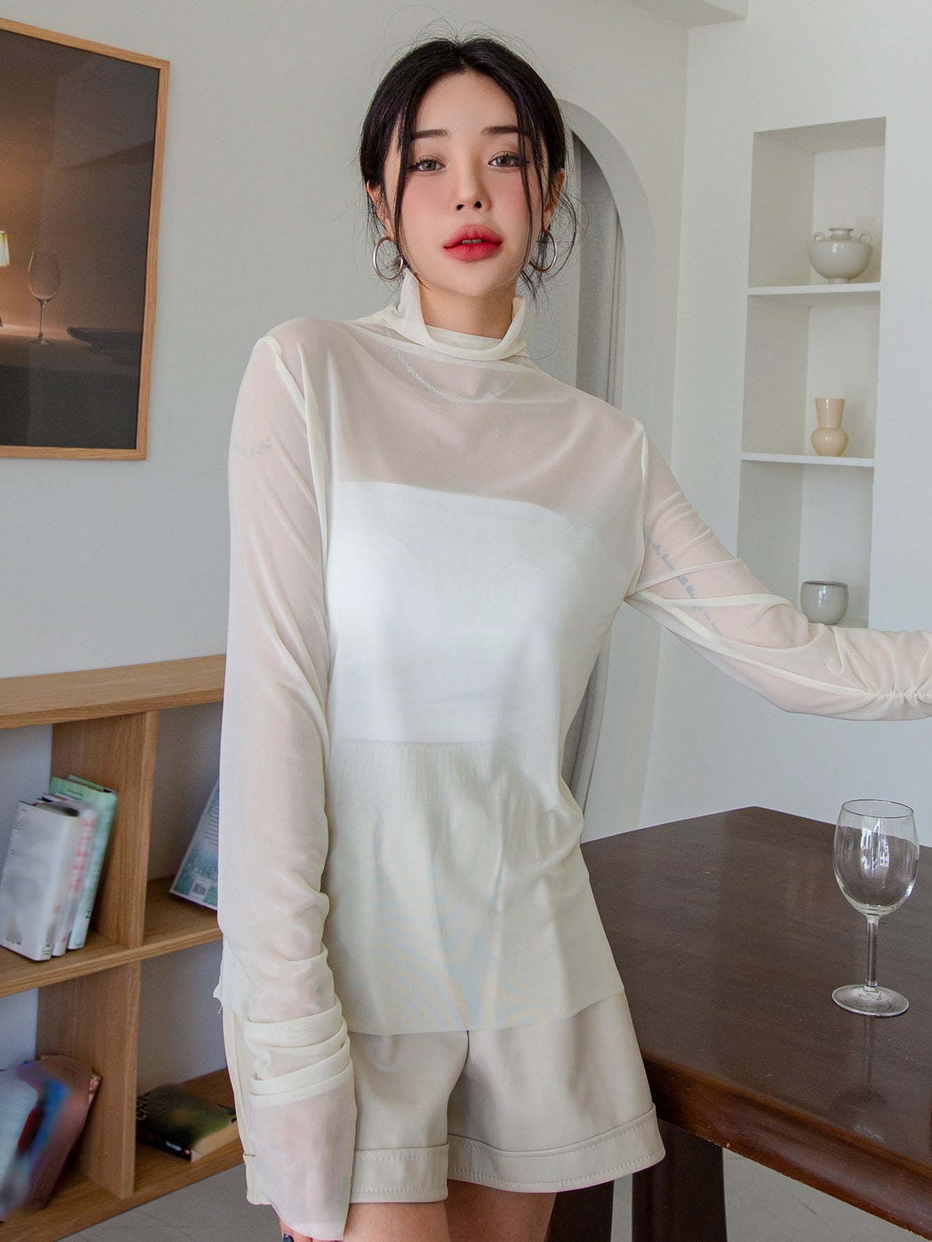 Cowl Neck Mesh Top Without Tube Top
