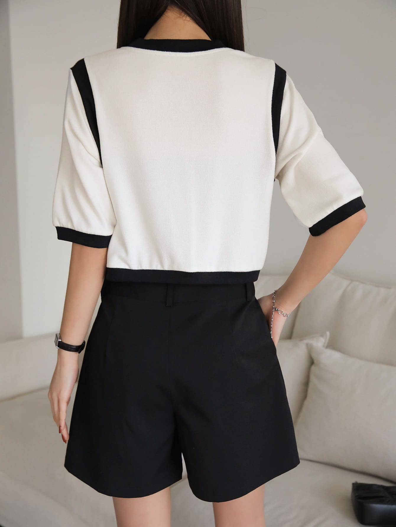 Contrast Trim Button Front Tee