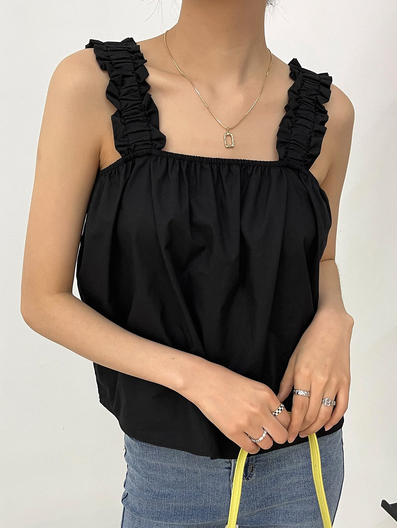 Solid Frill Straps Cami Top