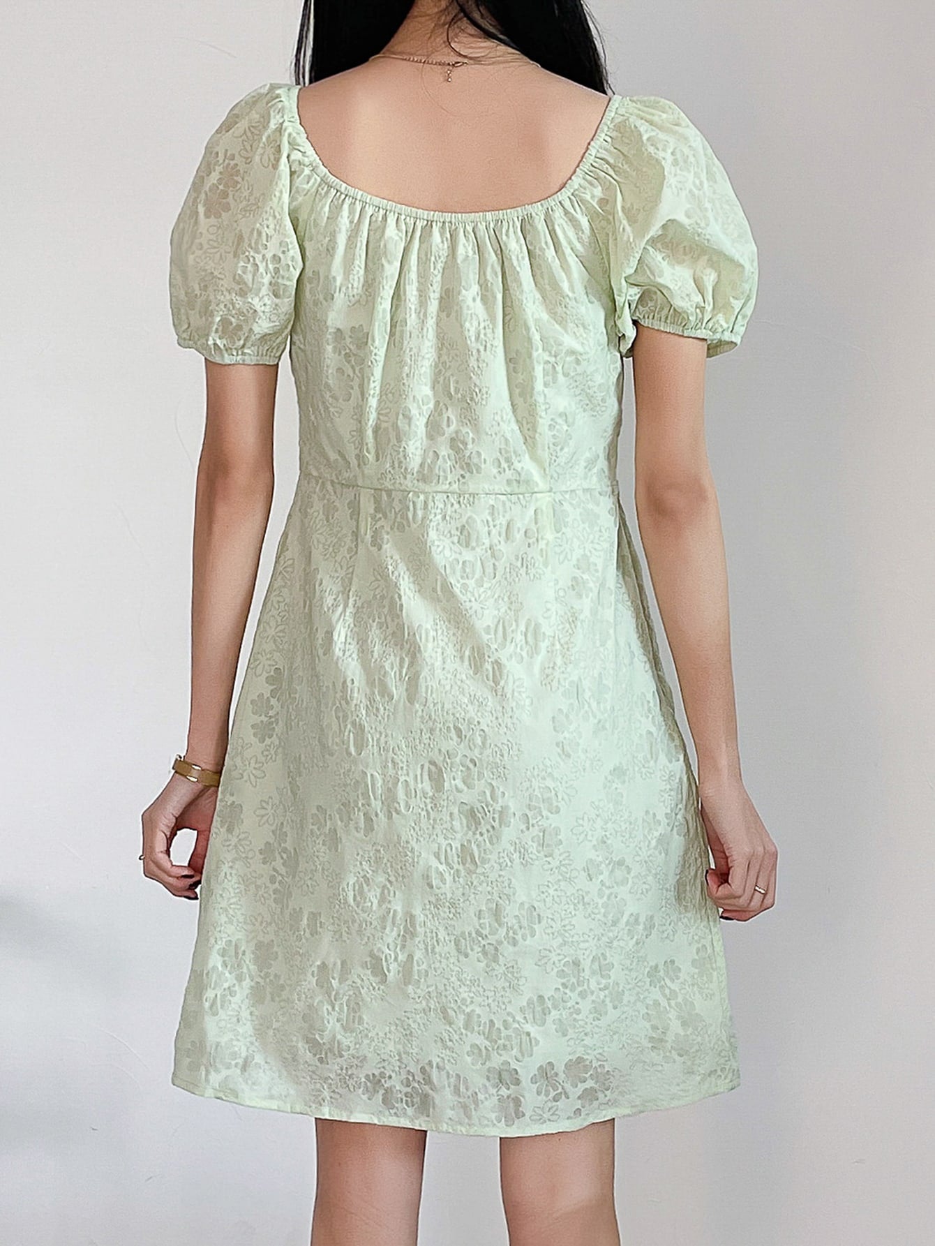 Floral Pattern Sweetheart Neck Puff Sleeve A-line Dress
