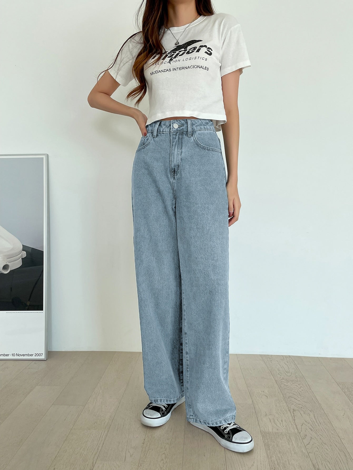 High Waist Washed Wide Leg Jeans