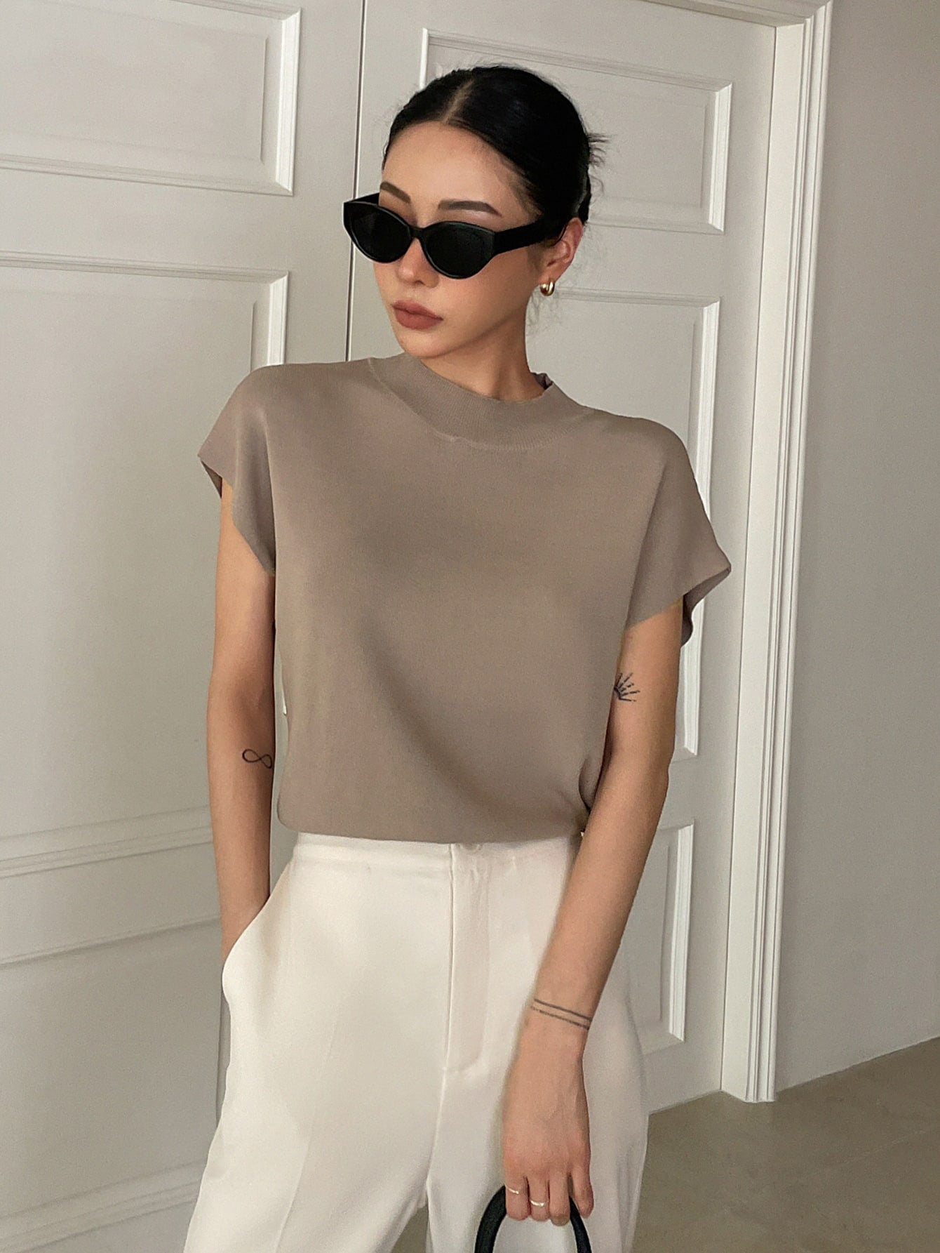 Mock Neck Batwing Sleeve Knit Top