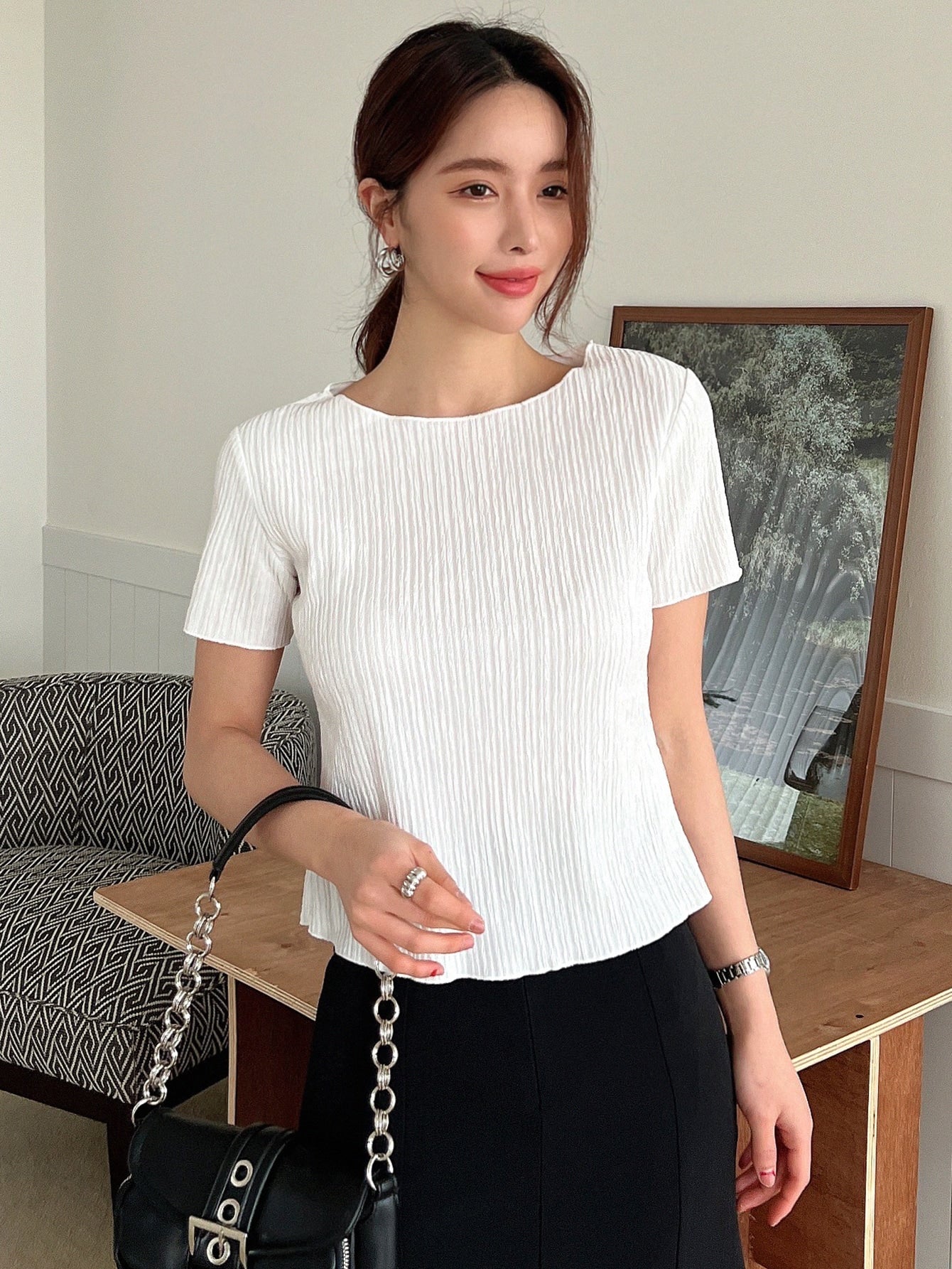 Solid Textured Crop Blouse