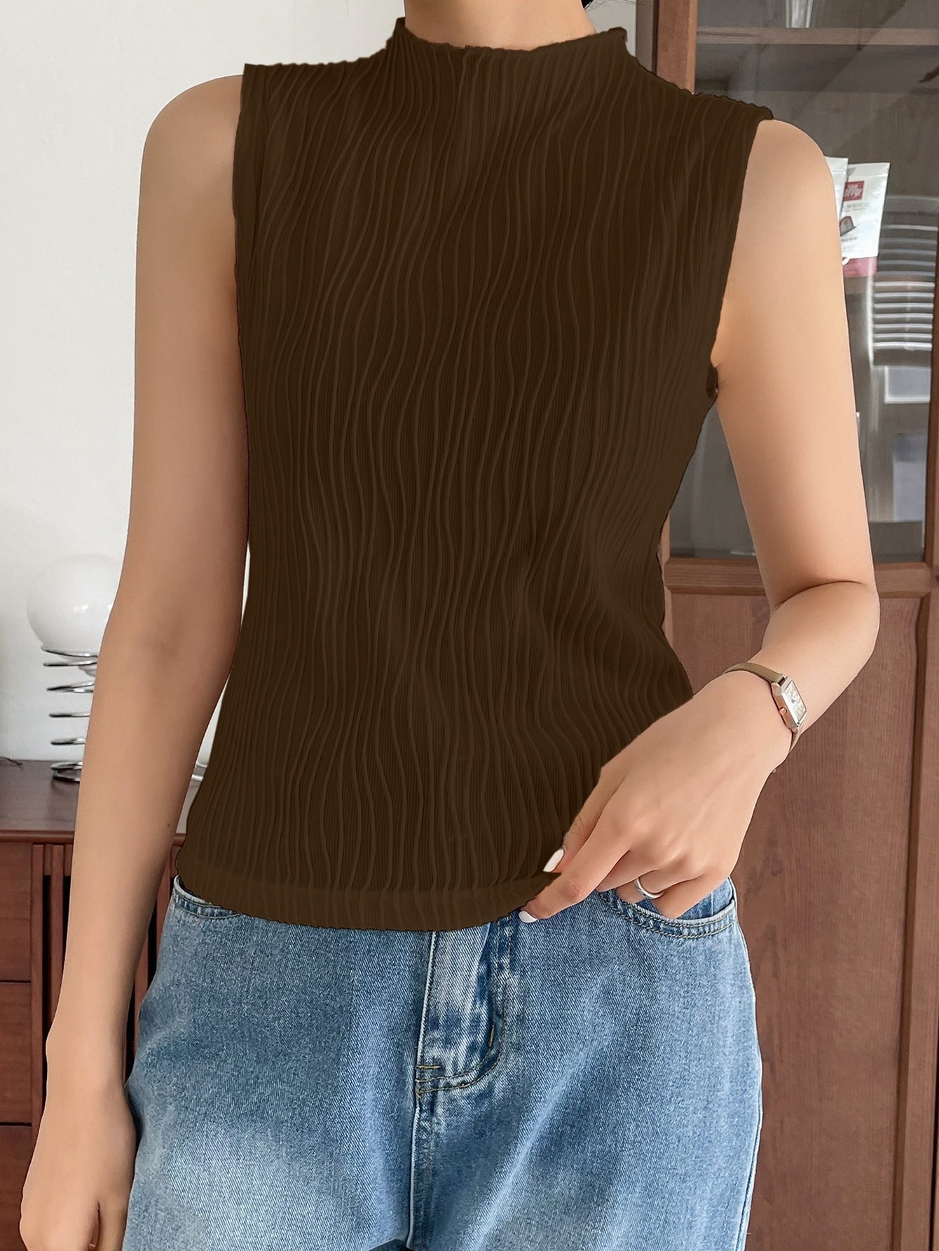Stand Neck Solid Tank Top