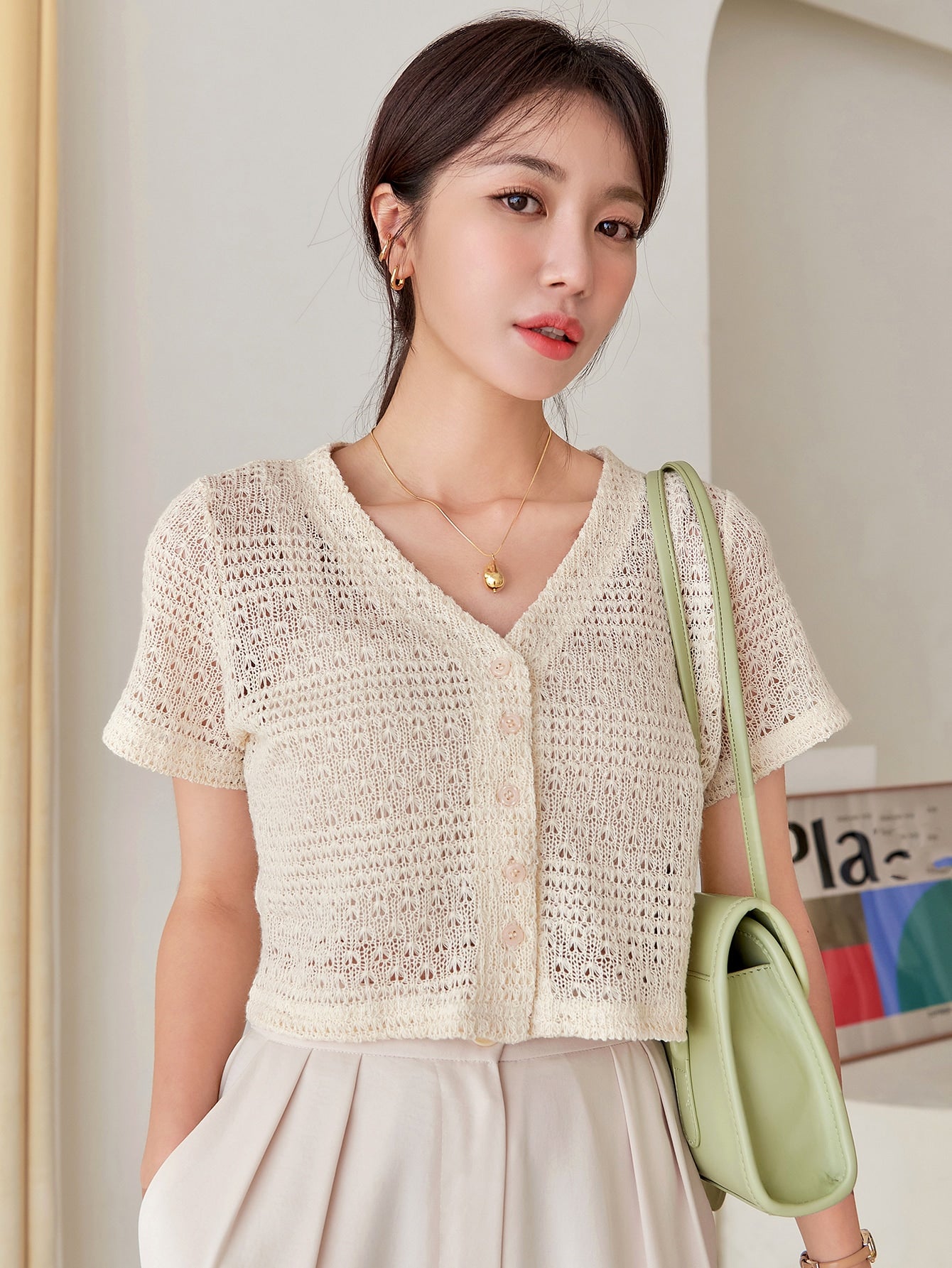 Solid Knit Button Front Crop Top