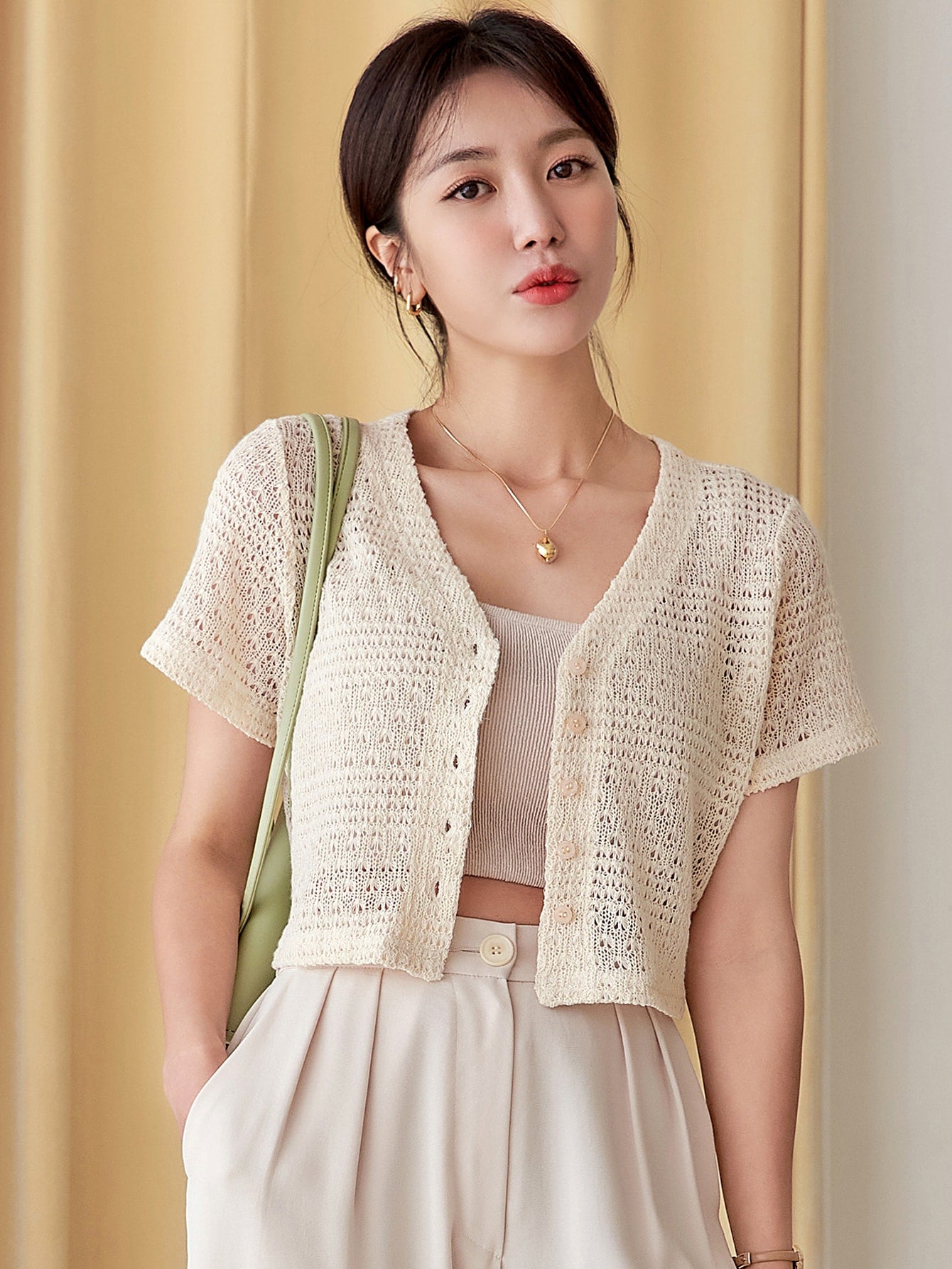 Solid Knit Button Front Crop Top