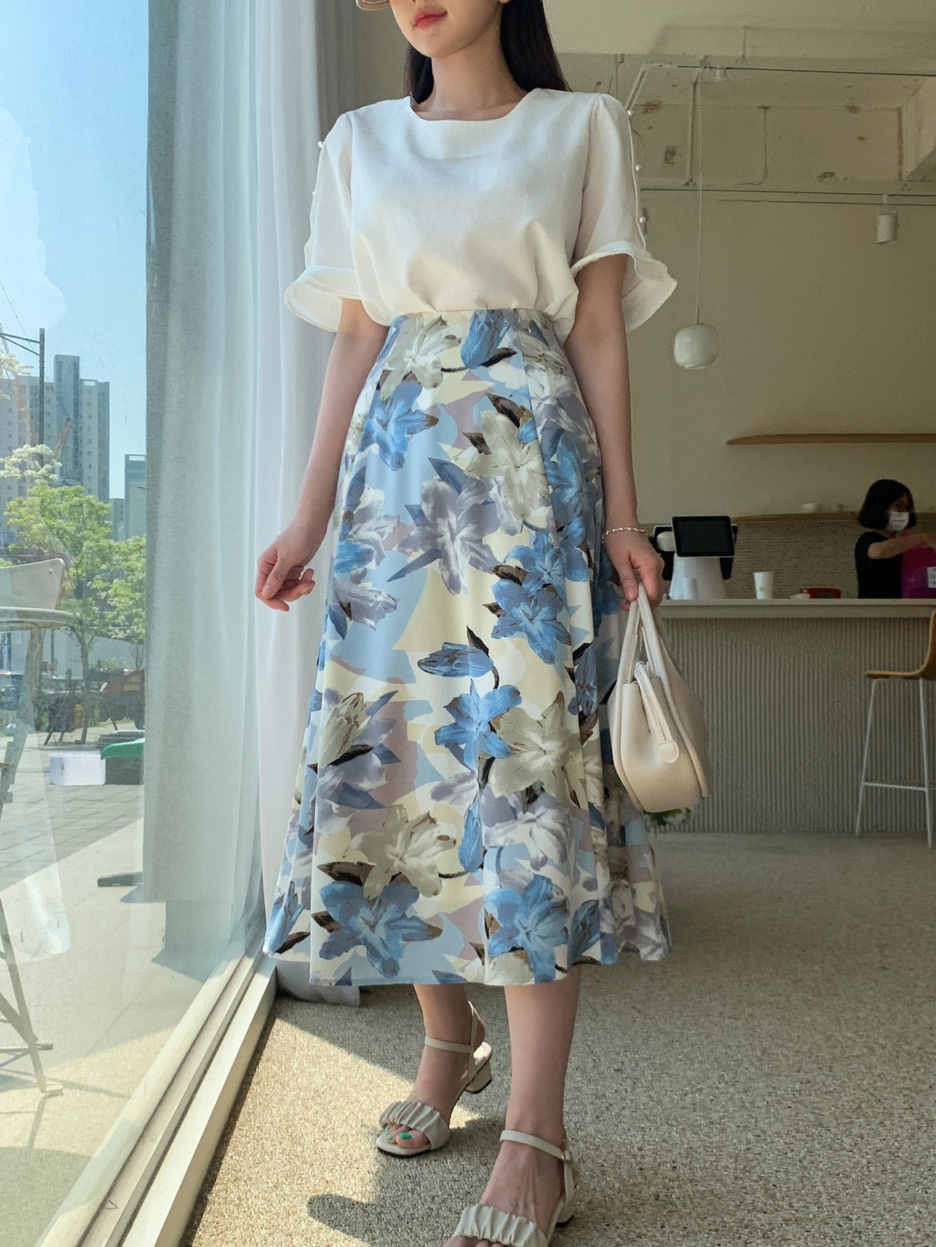 High Waist Floral Print Flare Skirt