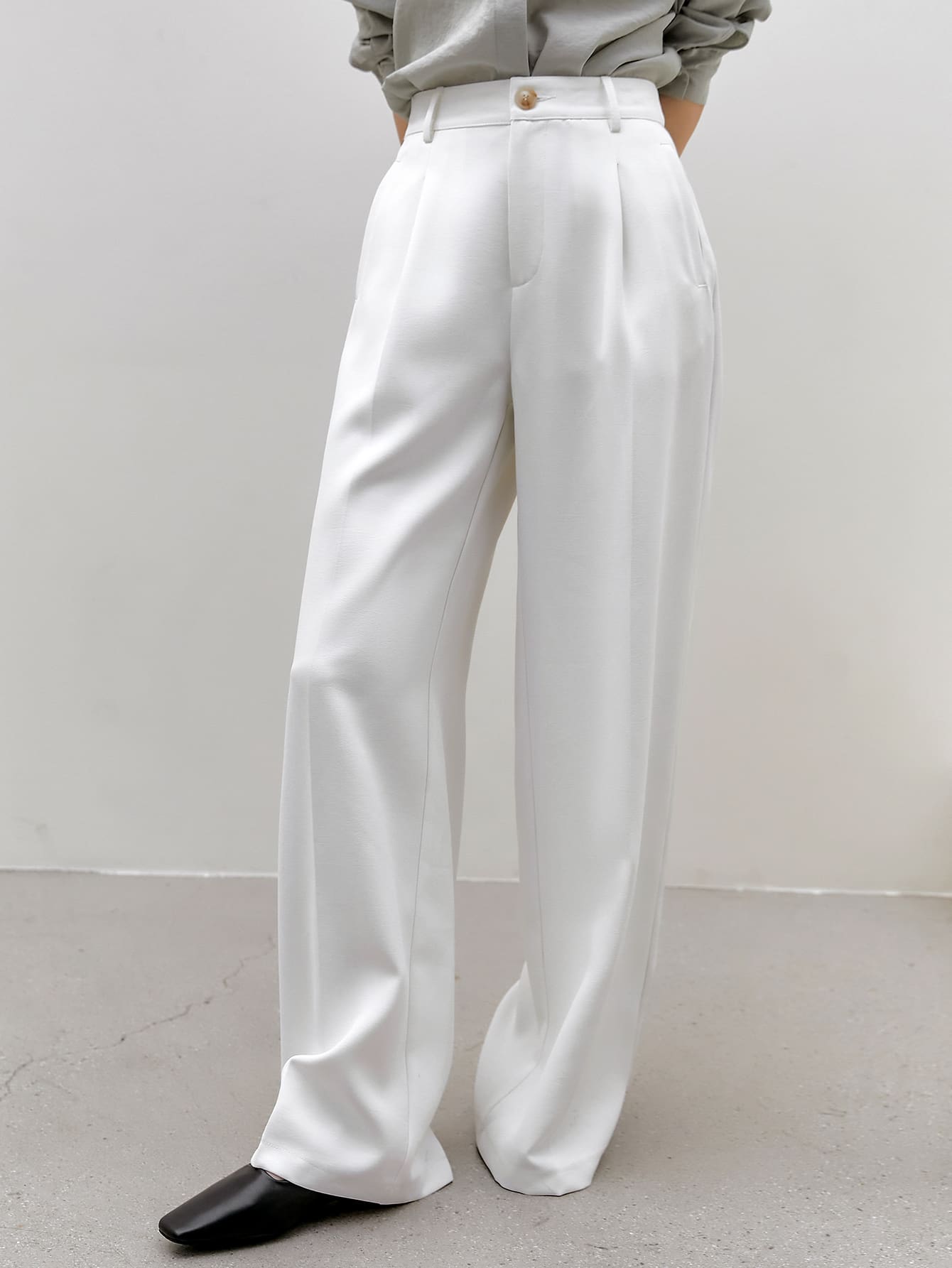 Slant Pocket Fold Pleated Tailored Pants