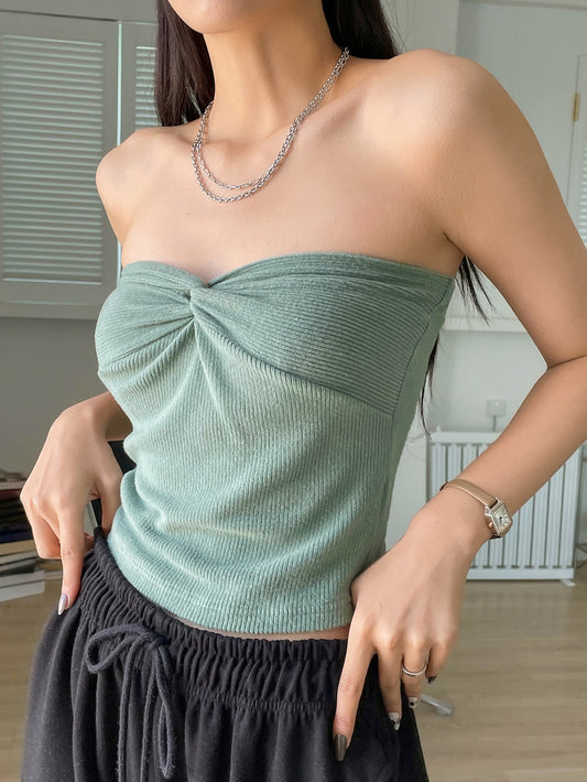 Ribbed Knit Twist Tube Top