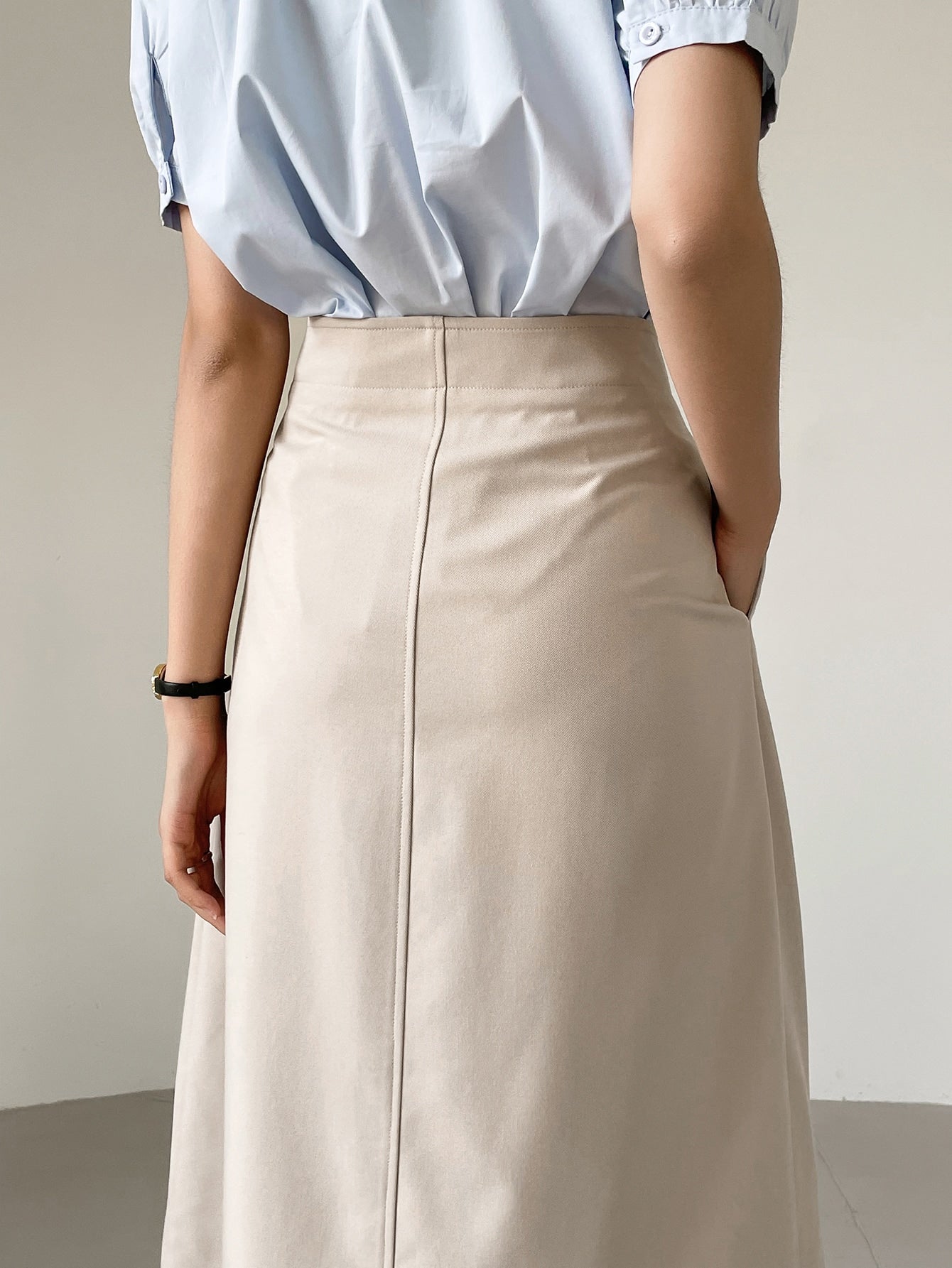 High Waist Button Side Wrap Skirt