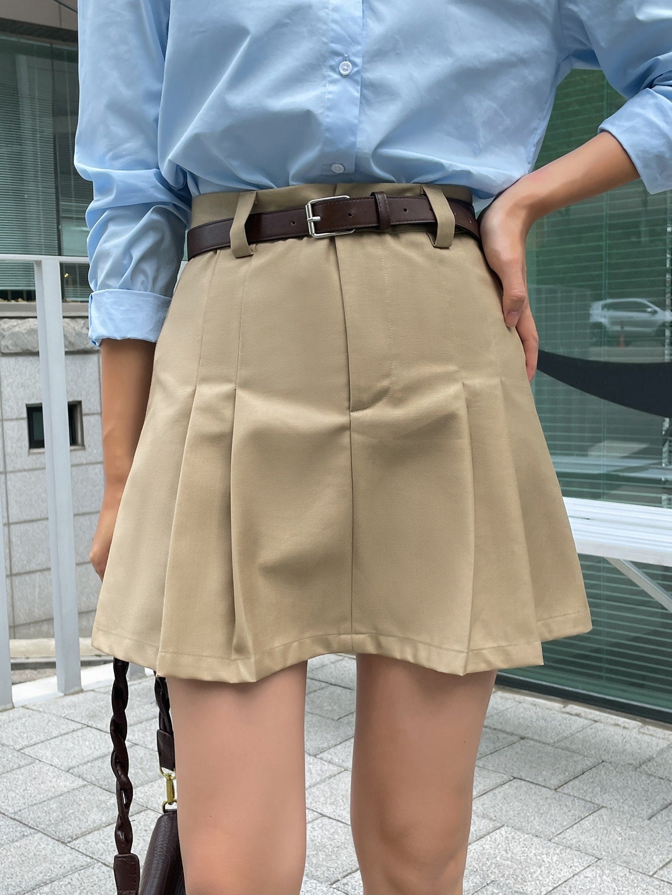 Solid Pleated Skirt Without Belt