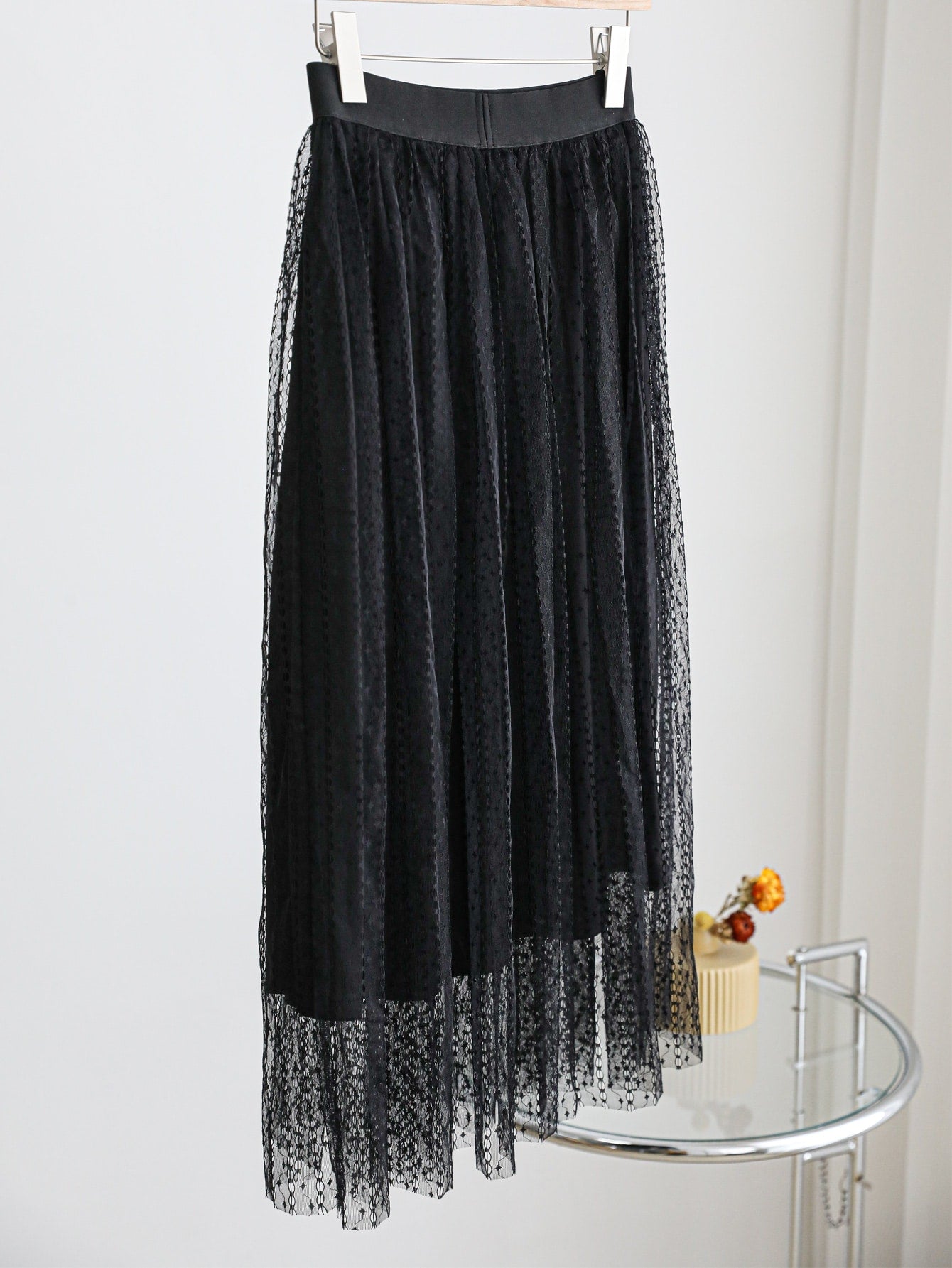 High Waist Embroidery Mesh Skirt