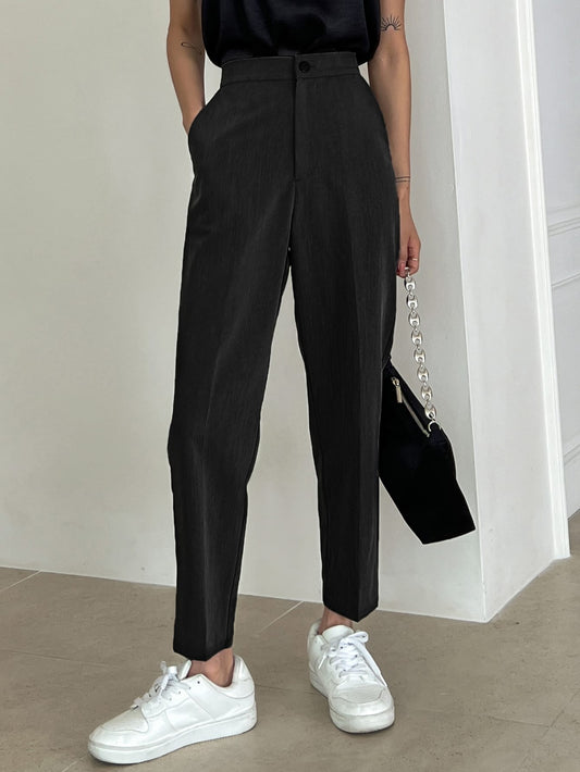 Solid High Waist Tailored Pants