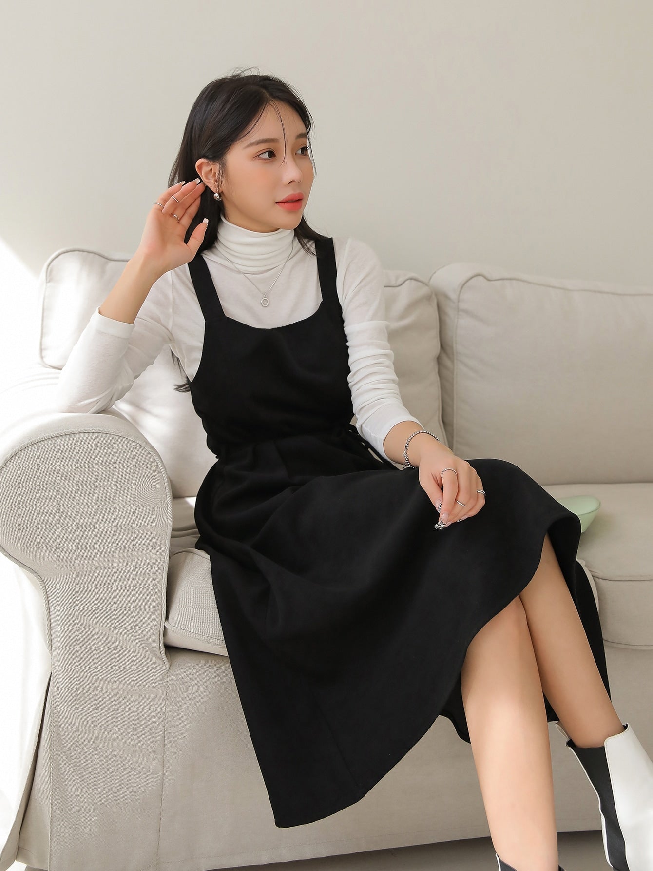 Solid Belted Overall Dress Without Top