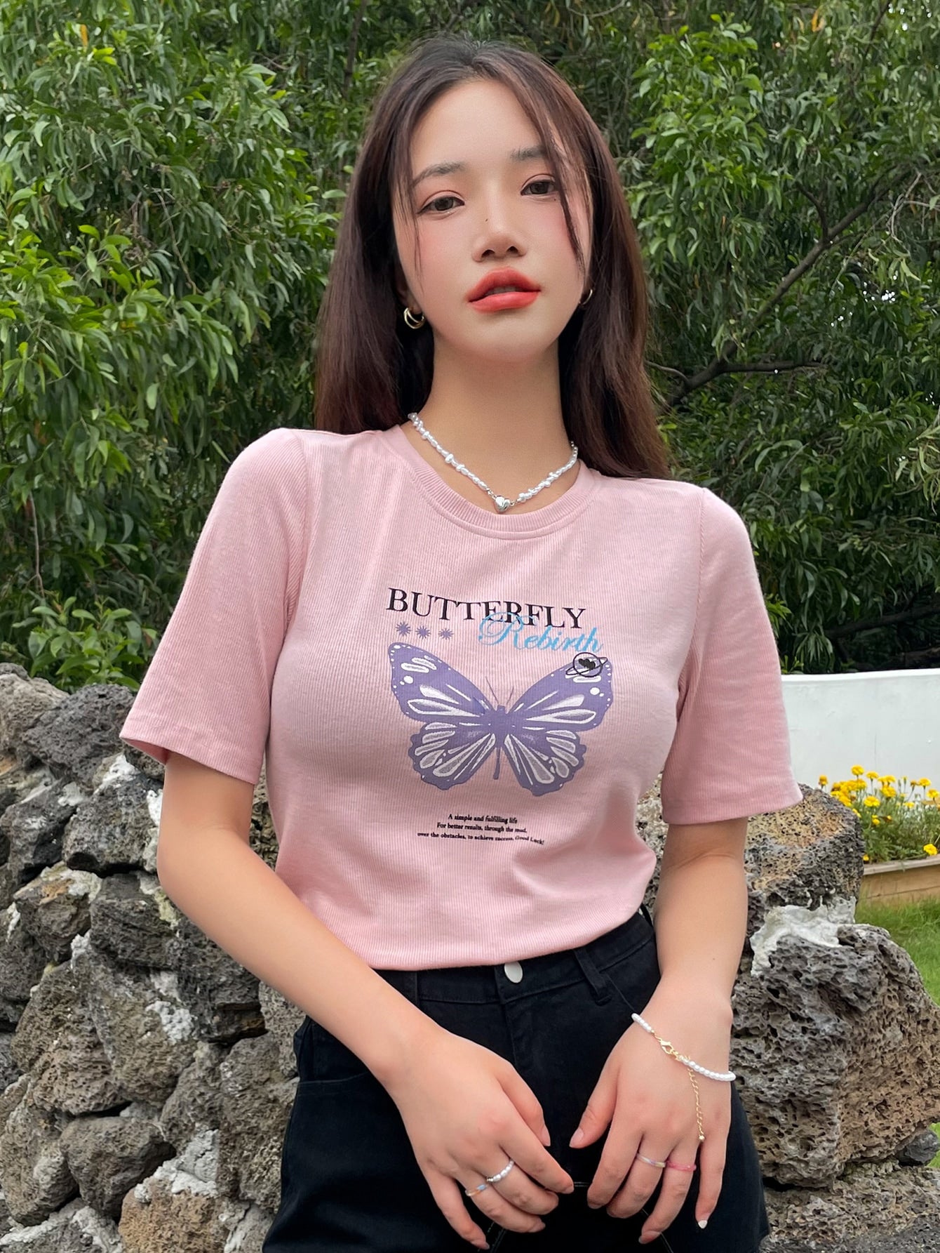 Butterfly & Letter Graphic Tee