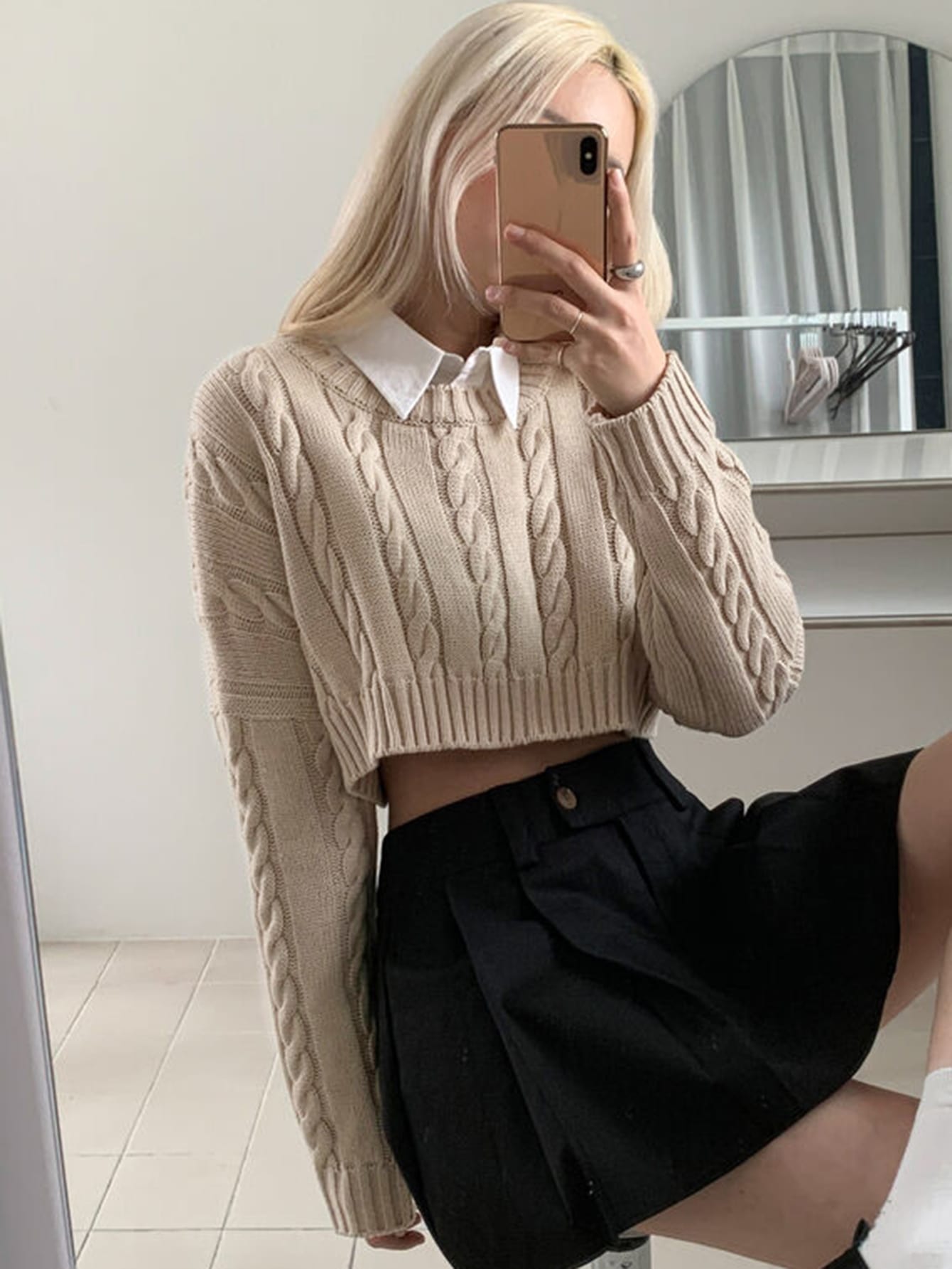 Drop Shoulder Cable Knit Sweater Without Blouse