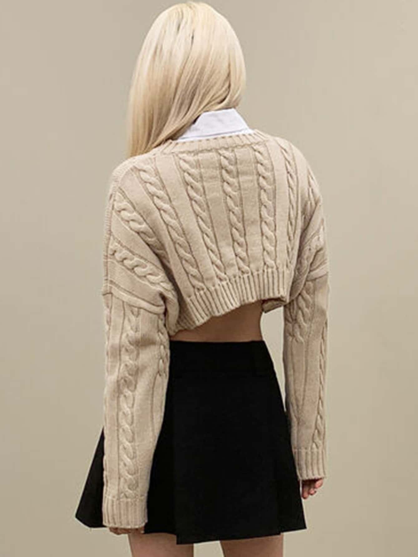 Drop Shoulder Cable Knit Sweater Without Blouse