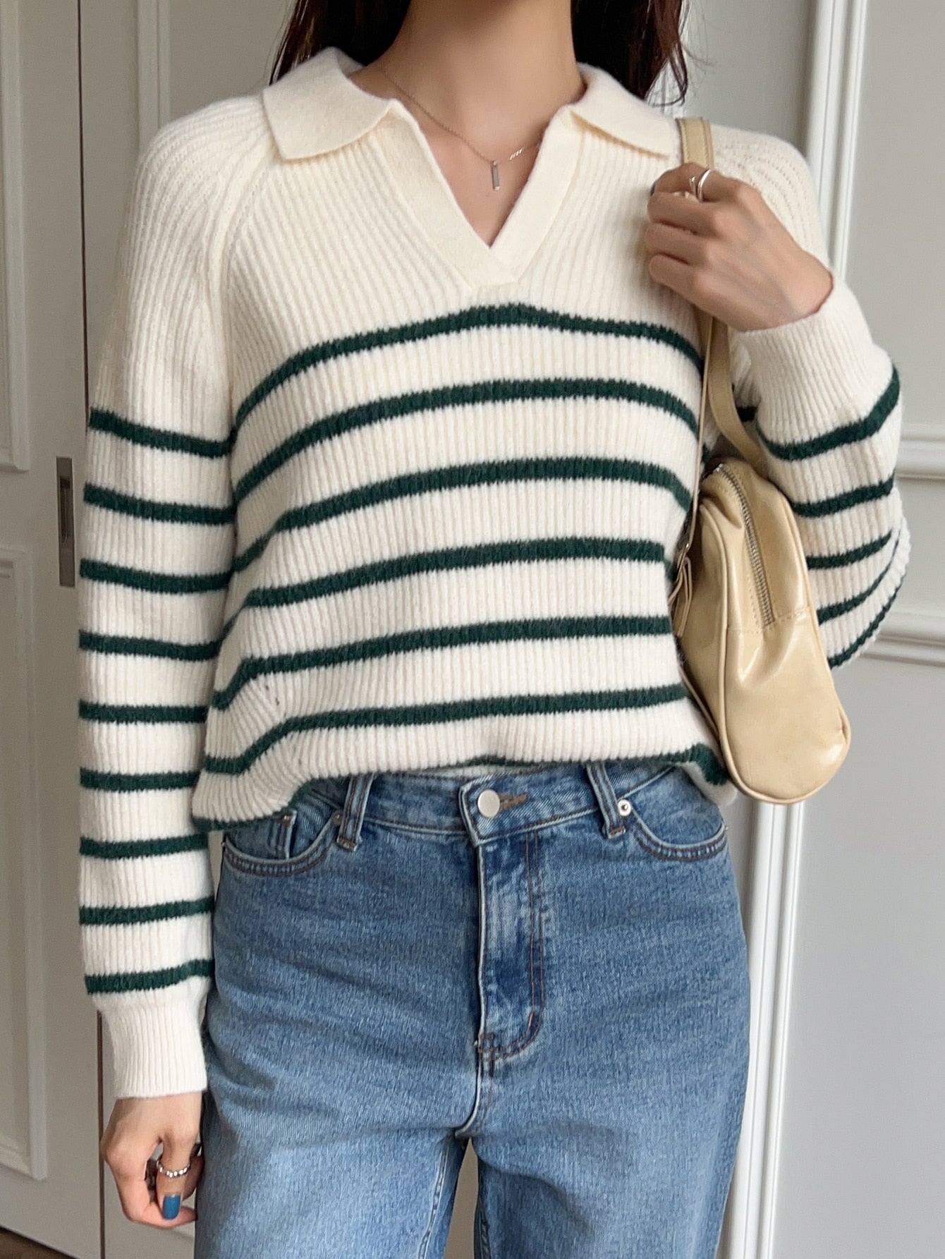 Striped Raglan Sleeve Sweater
