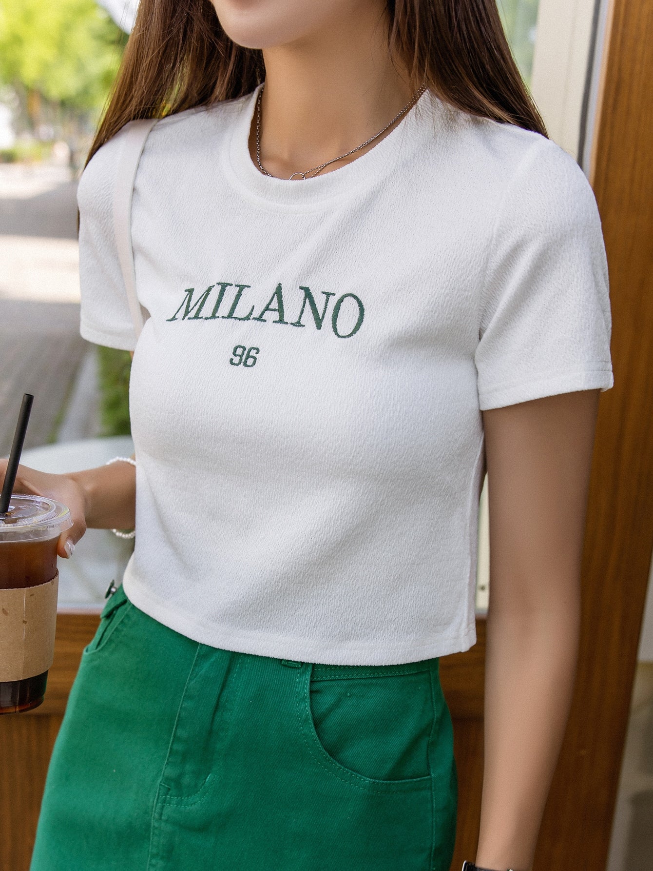 Letter Embroidery Crop Tee